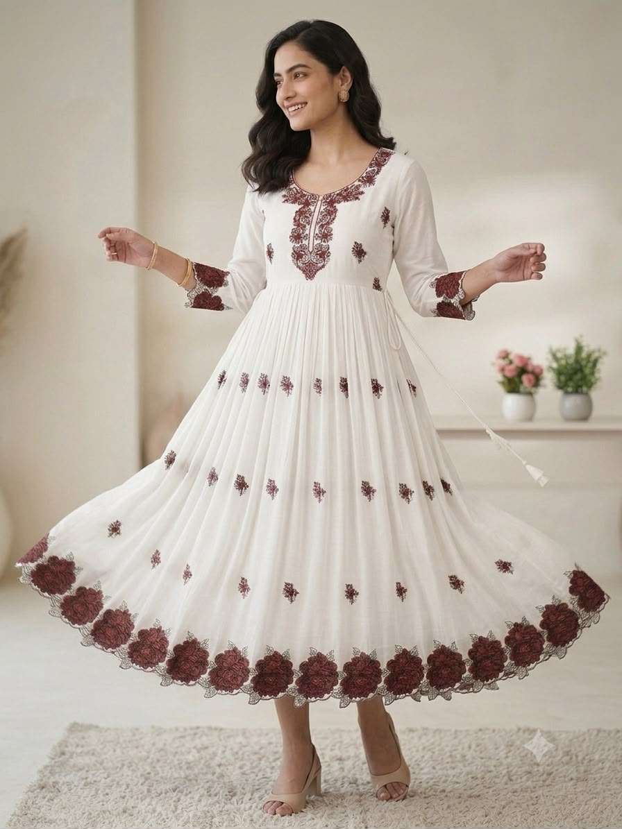 LG 2140 RAYON FANCY EMBROIDERY WORK PREETY LOOKS MAXI GOWN 