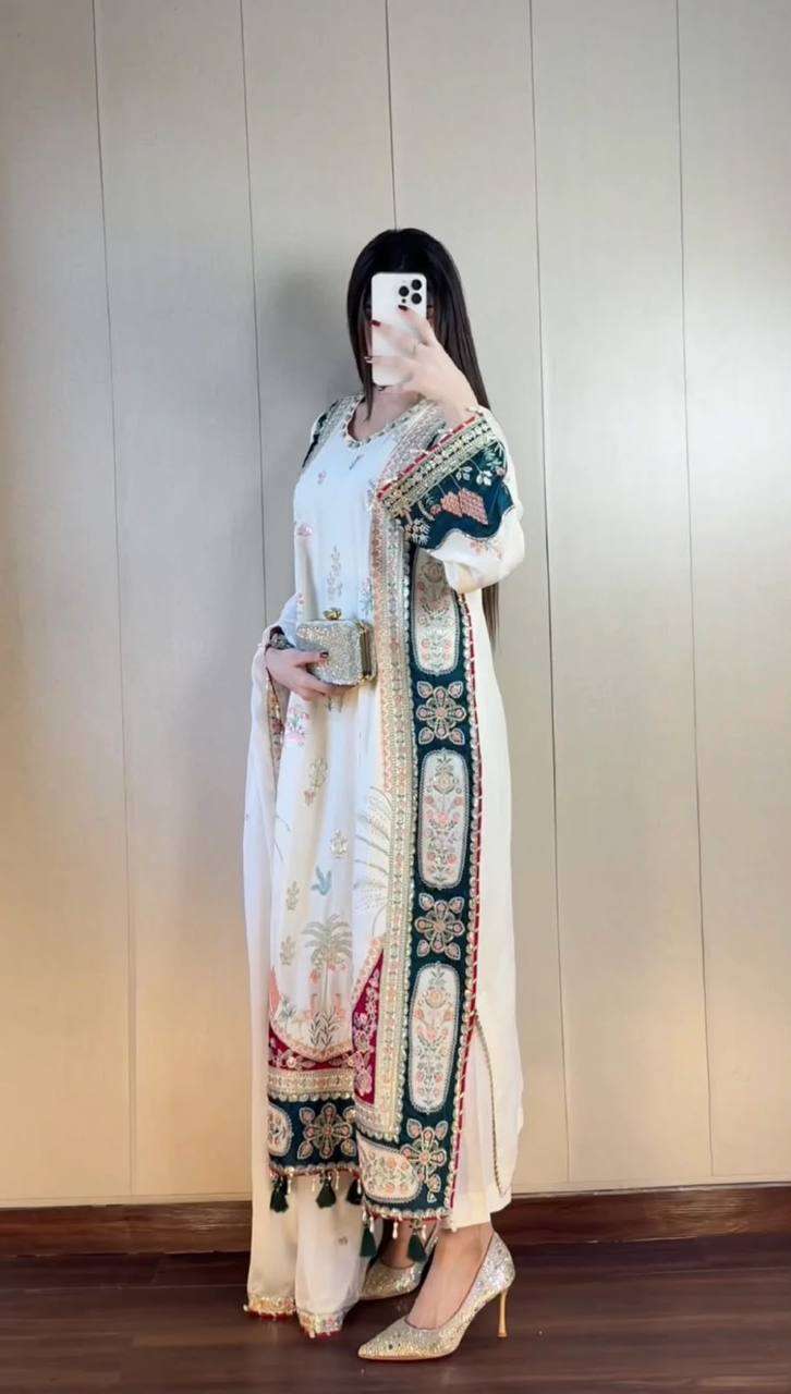LG 2141 SILK BEAUTIFUL DESIGNER KAFTAN WITH PANT AND DUPATTA SET