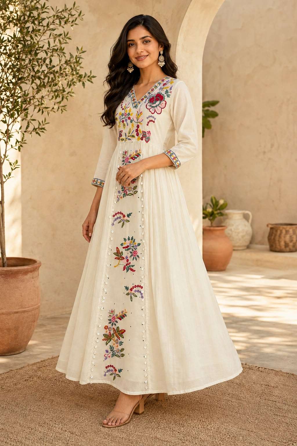 LG 2142 COTTON EMBROIDERY WORKS PREETY LOOK FESTIVE WEAR MAXI GOWN 