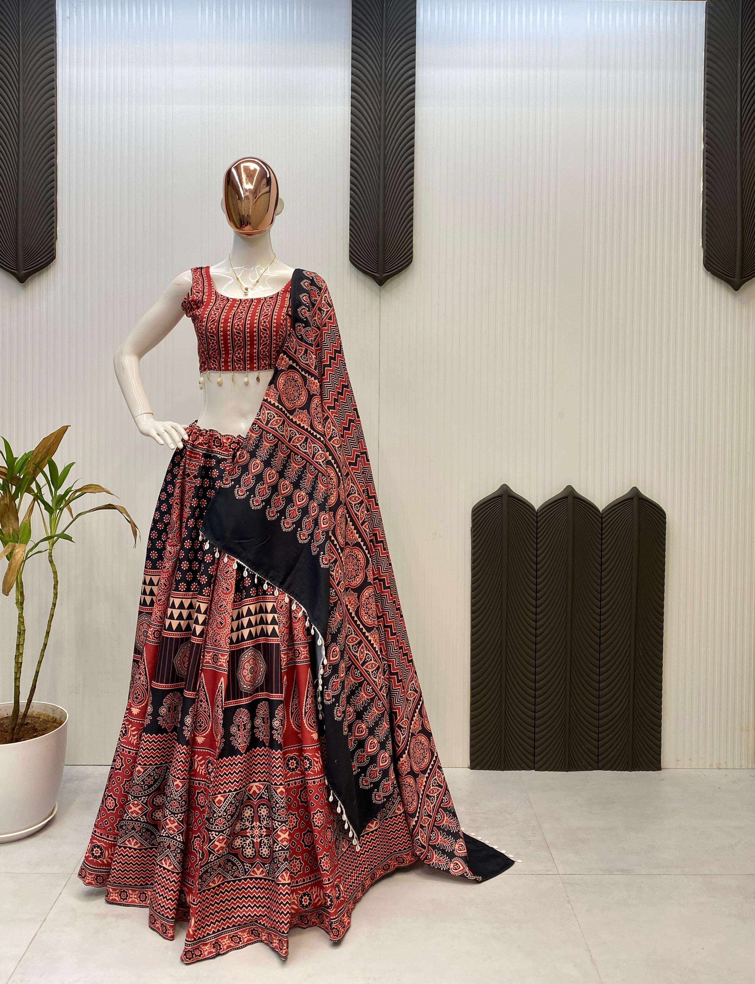 LG 584 RAYON PRINTED AND KODI LACE WORK NAVRATRI WEAR LEHENGA CHOLI WITH DUPATTA SET 