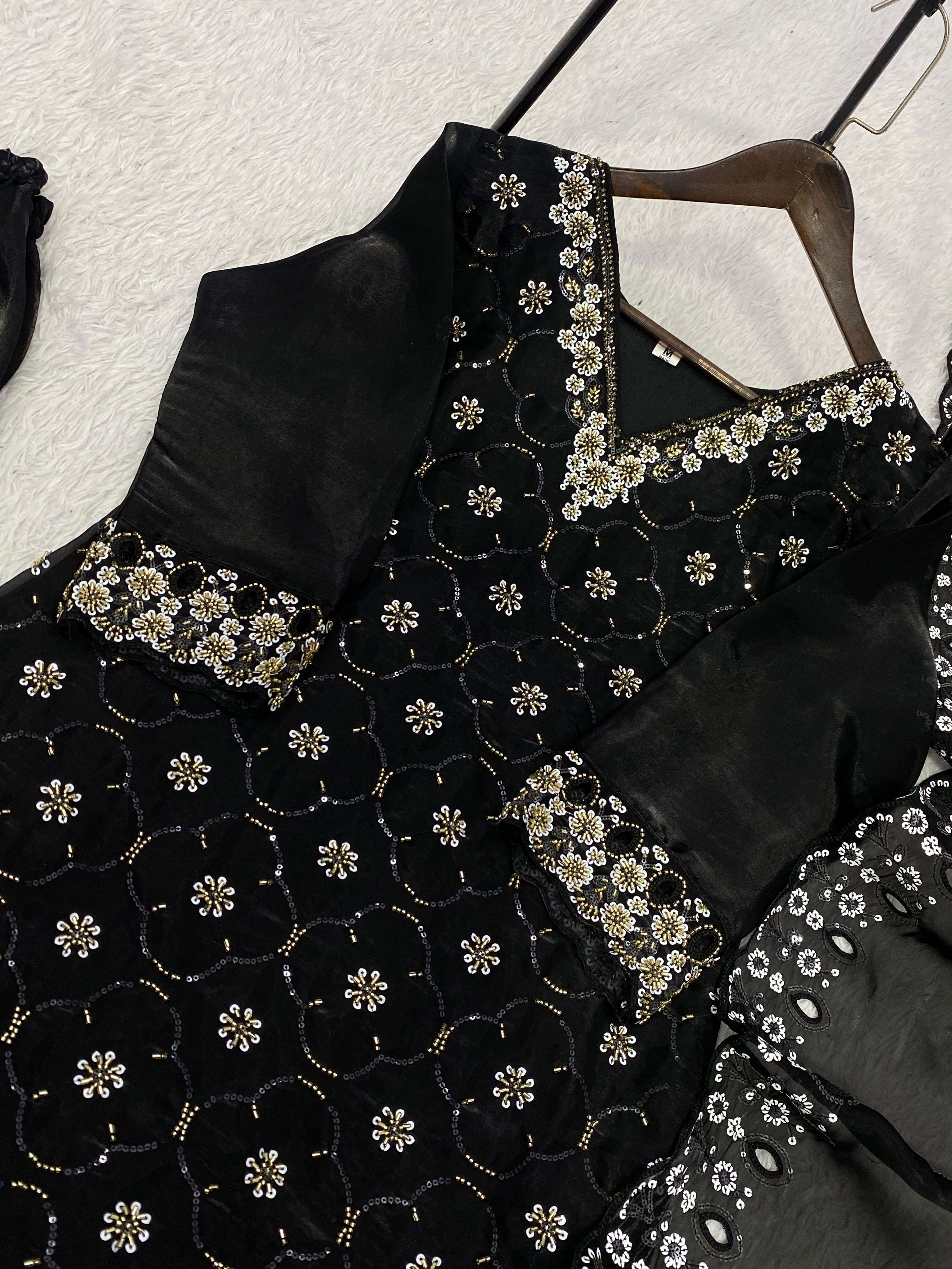 LM 23 SILK SEQUENCE EMBROIDERY DESIGNER WORK TOP PLAZZO AND DUPATTA SET 