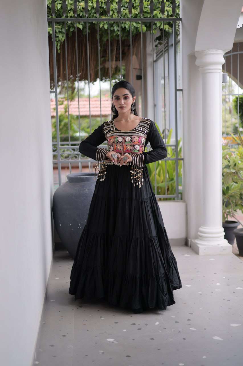 LW 9344 RAYON GAMTHI THREAD WORK NAVRATRI WEAR GOWNS 