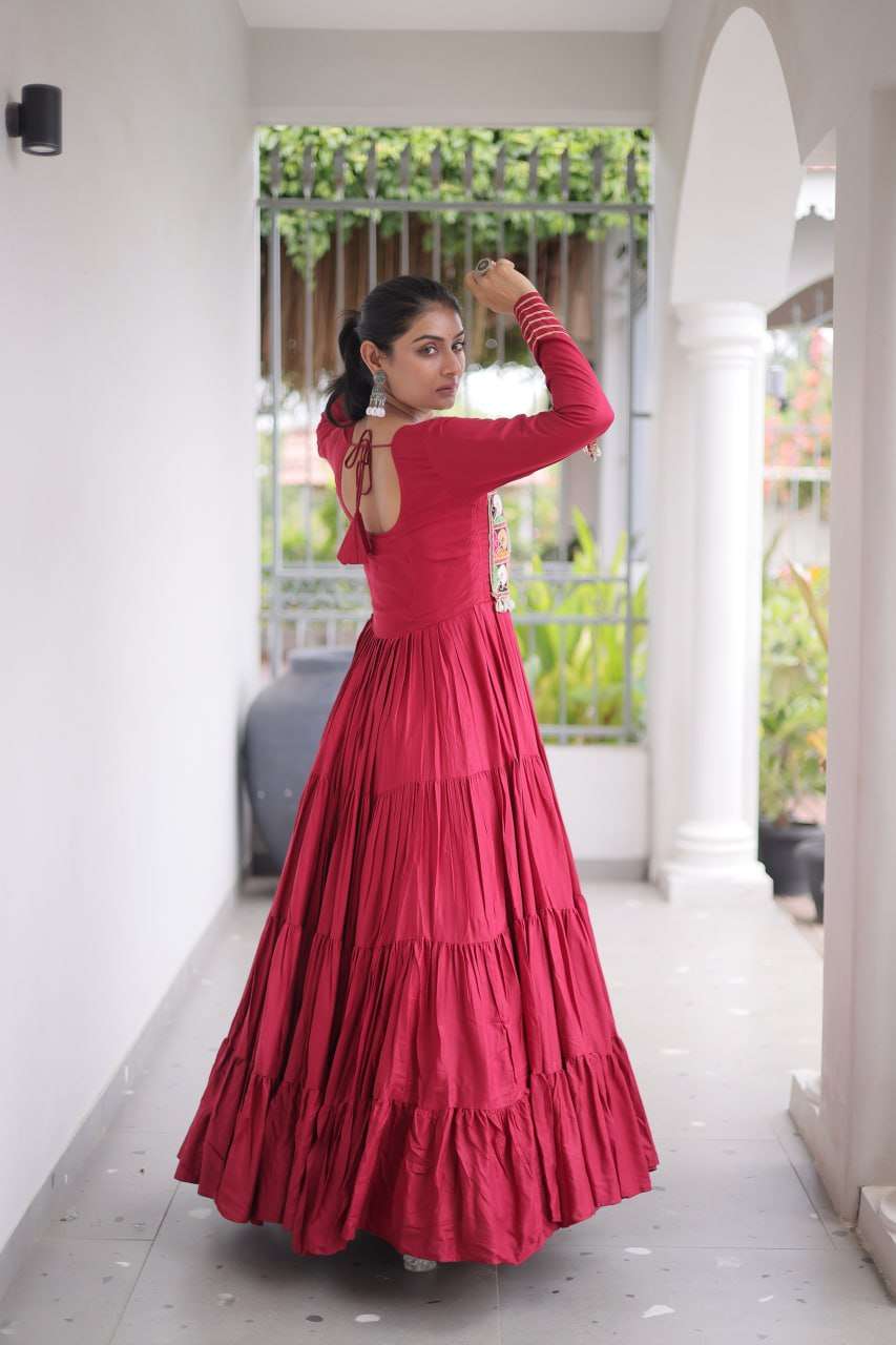 LW 9344 RAYON GAMTHI THREAD WORK NAVRATRI WEAR GOWNS 