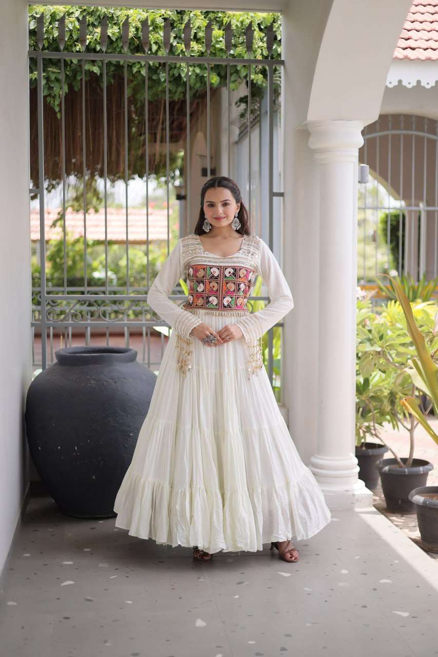 LW 9344 RAYON GAMTHI THREAD WORK NAVRATRI WEAR GOWNS 
