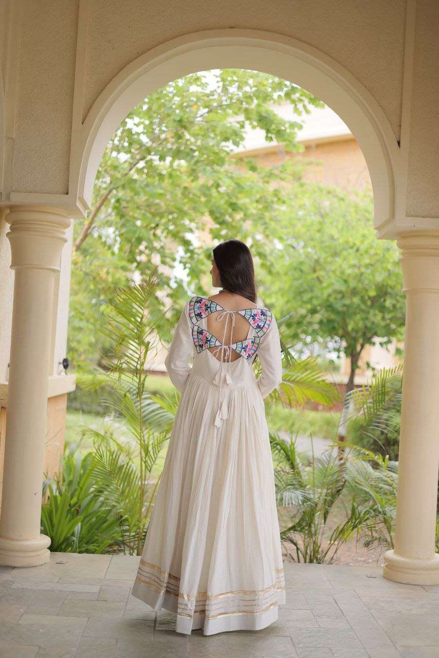 LW 9347 COTTON MULTI THREAD EMBROIDERED WORK NAVRATRI WEAR LONG GOWN DRESS 