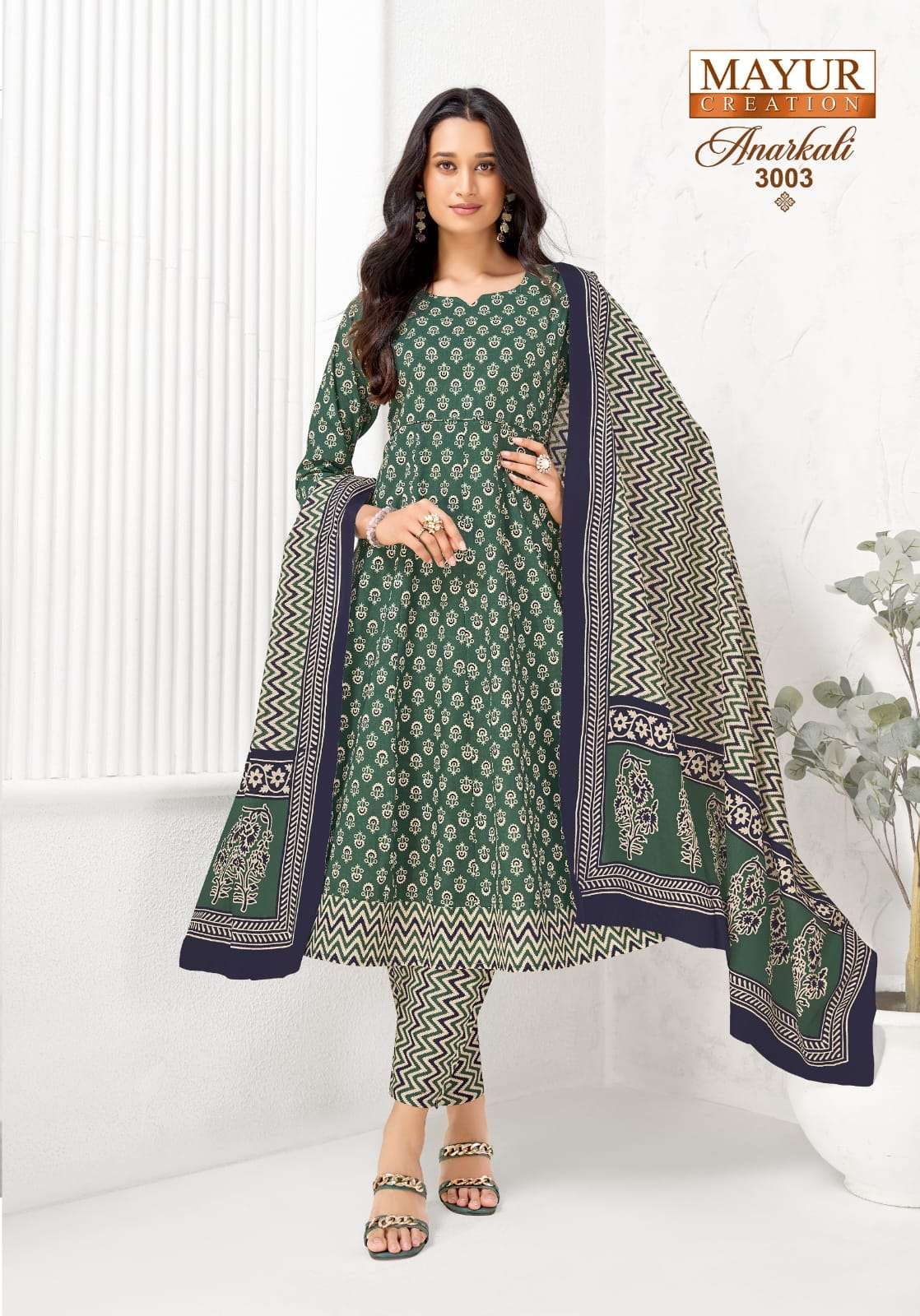 MAYUR CREATION ANARKALI VOL 3 COTTON PRINT FROCK STYLE KURTI BOTTOM AND DUPATTA SET 