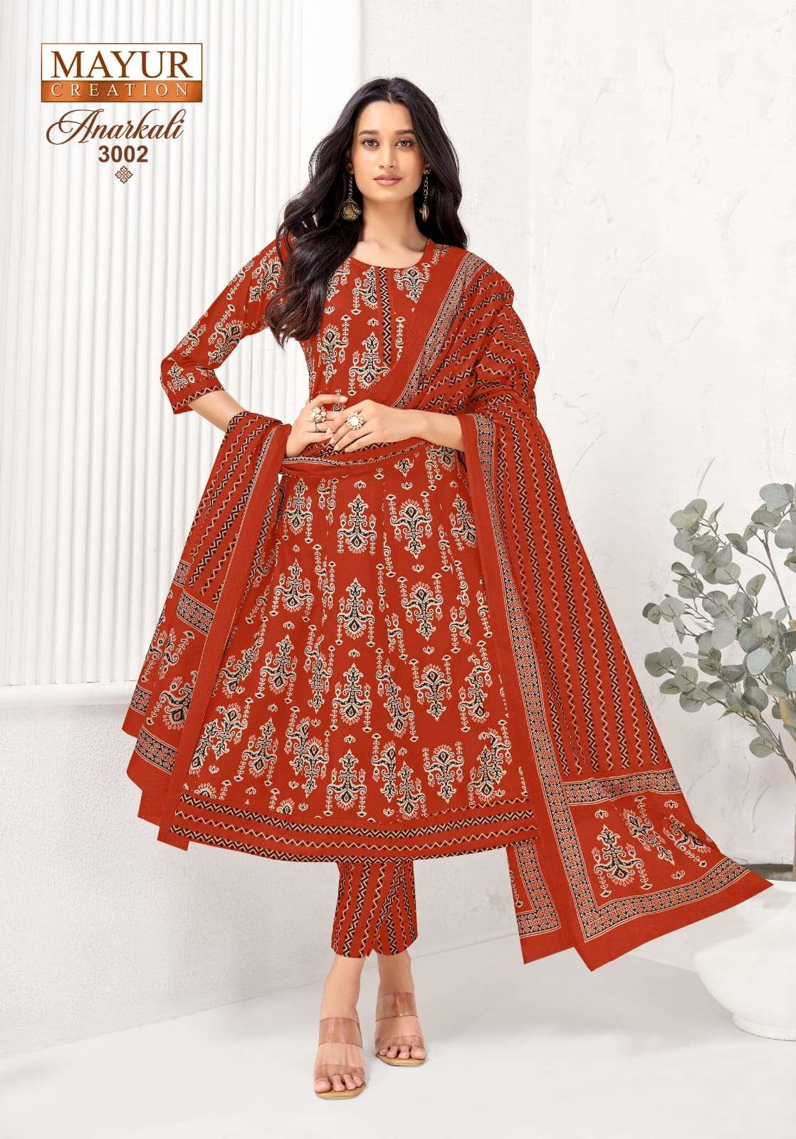 MAYUR CREATION ANARKALI VOL 3 COTTON PRINT FROCK STYLE KURTI BOTTOM AND DUPATTA SET 
