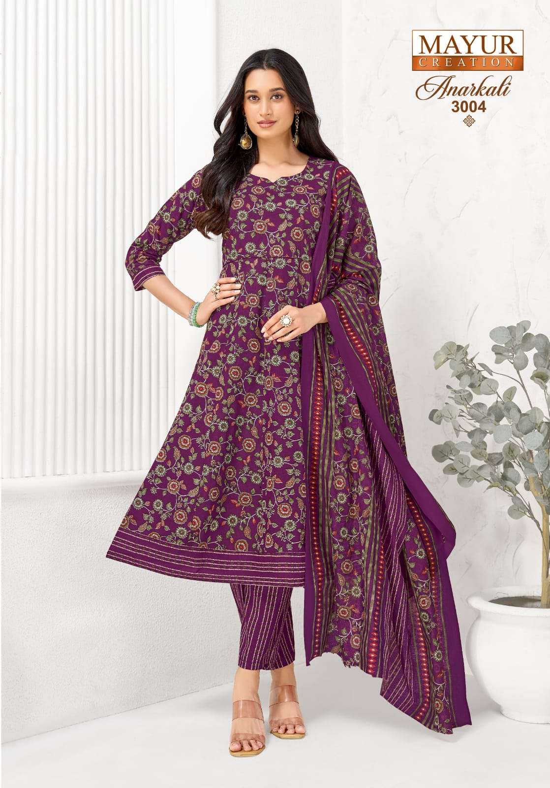 MAYUR CREATION ANARKALI VOL 3 COTTON PRINT FROCK STYLE KURTI BOTTOM AND DUPATTA SET 