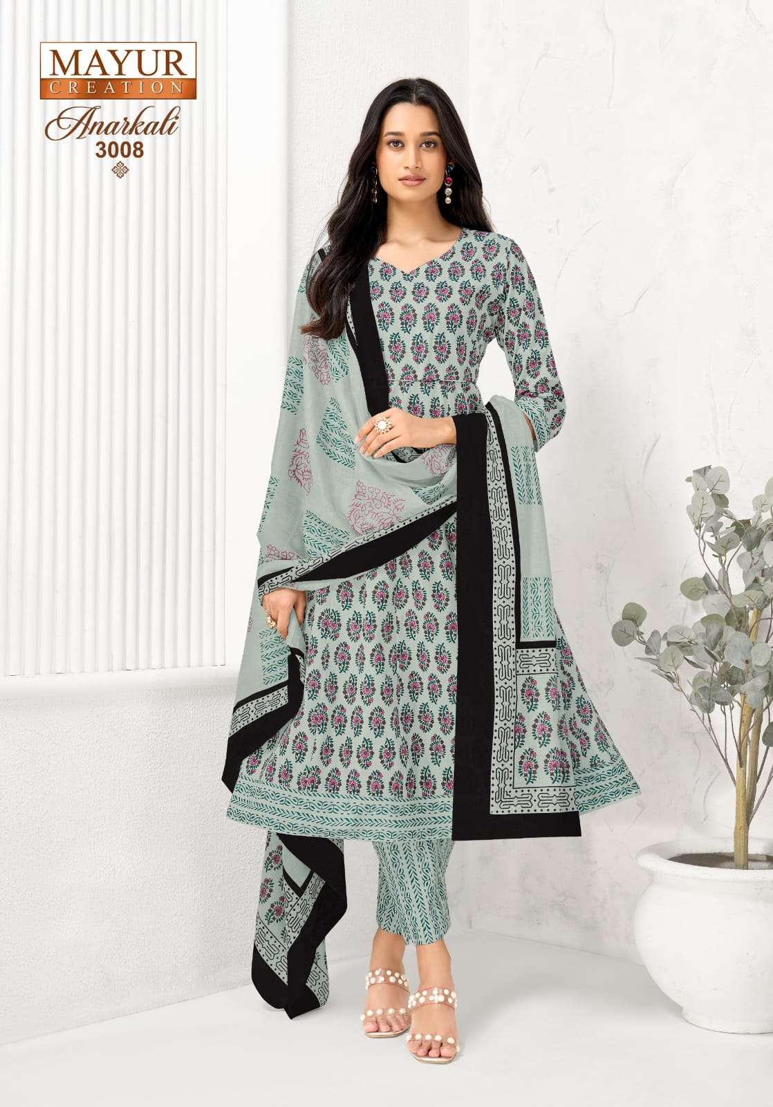MAYUR CREATION ANARKALI VOL 3 COTTON PRINT FROCK STYLE KURTI BOTTOM AND DUPATTA SET 