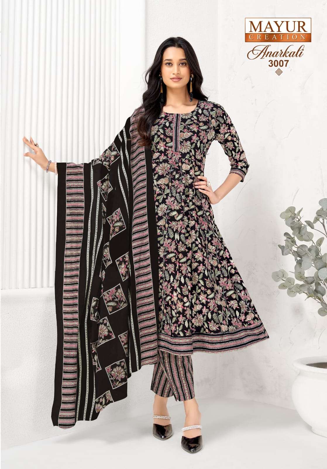 MAYUR CREATION ANARKALI VOL 3 COTTON PRINT FROCK STYLE KURTI BOTTOM AND DUPATTA SET 