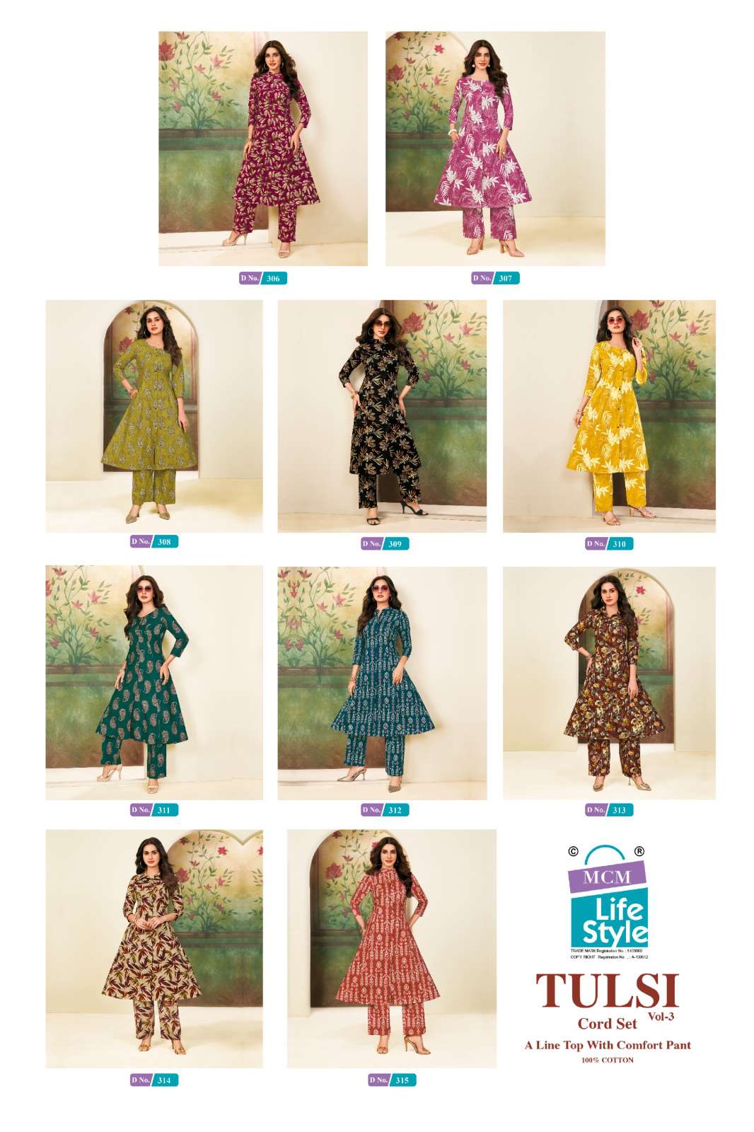 MCM LIFESTYLE TULSI VOL 3 A LINE CUT STYLE KURTI WITH BOTTOM PAIR 
