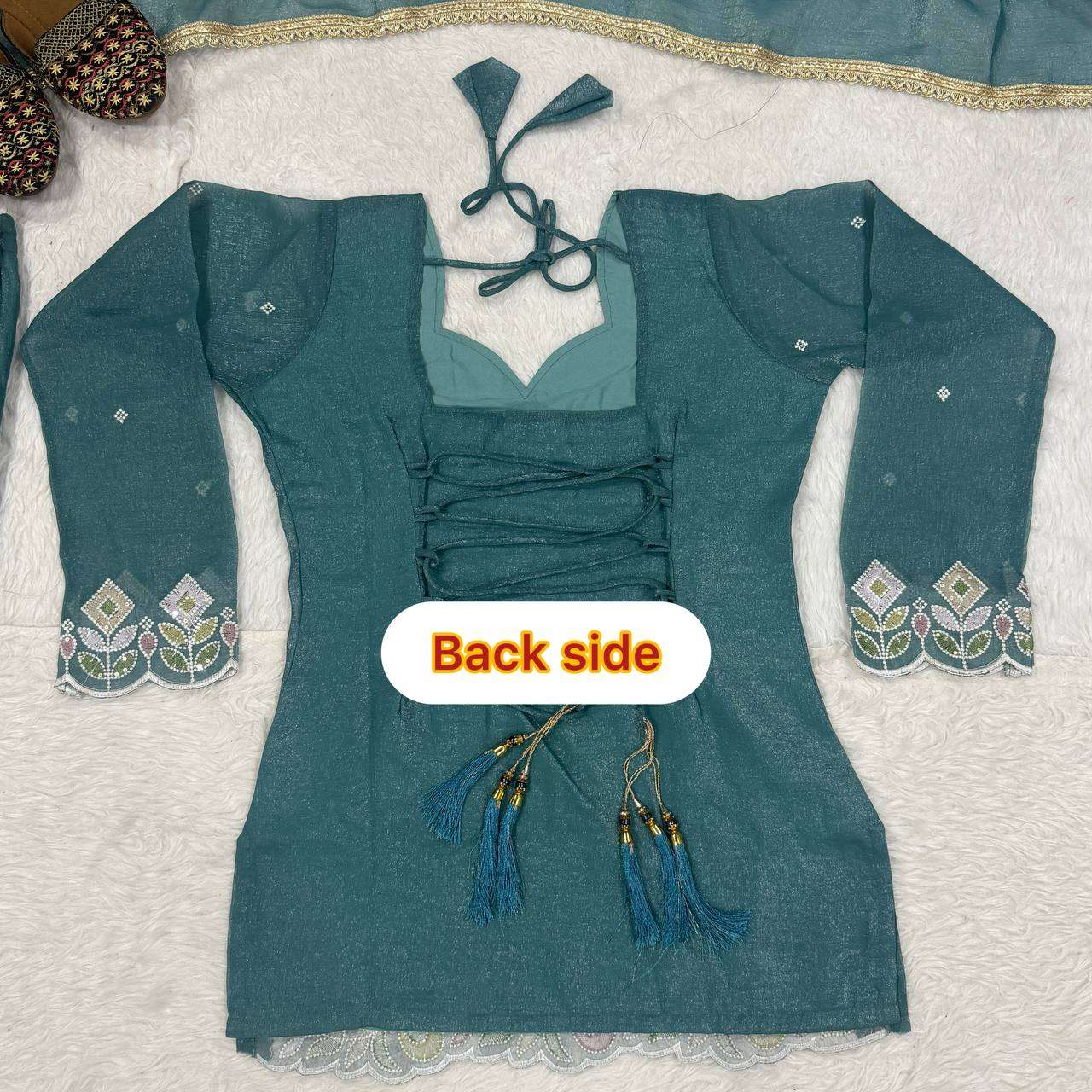 MD 3104 SILK DESIGNER WORK PARTY WEAR LADIES TOP PLAZZO AND DUPATTA SET 