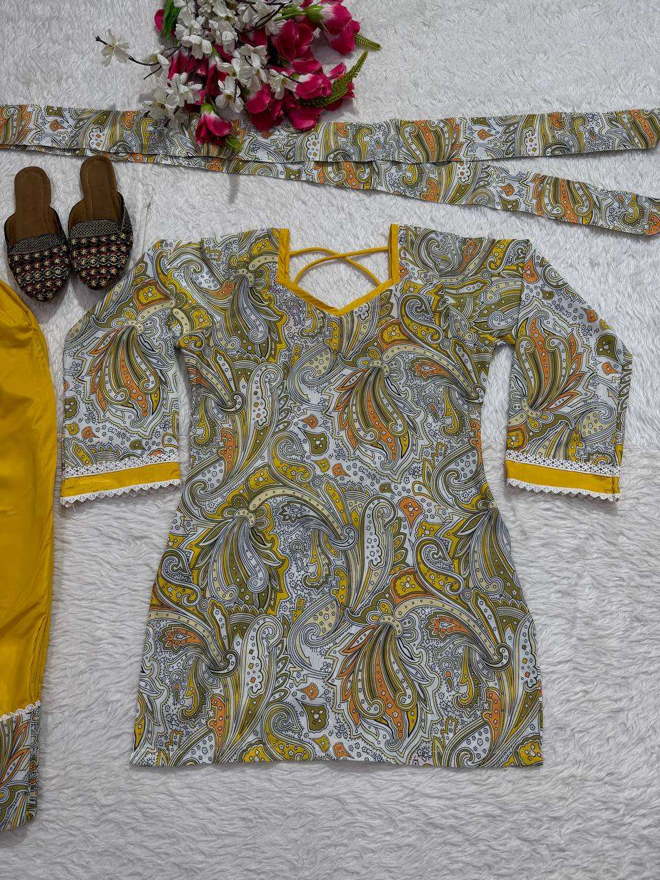 MD 3108 DESIGNER WEAR LOOK LADIES TOP FARSHI SALWAR AND DUPATTA SET 
