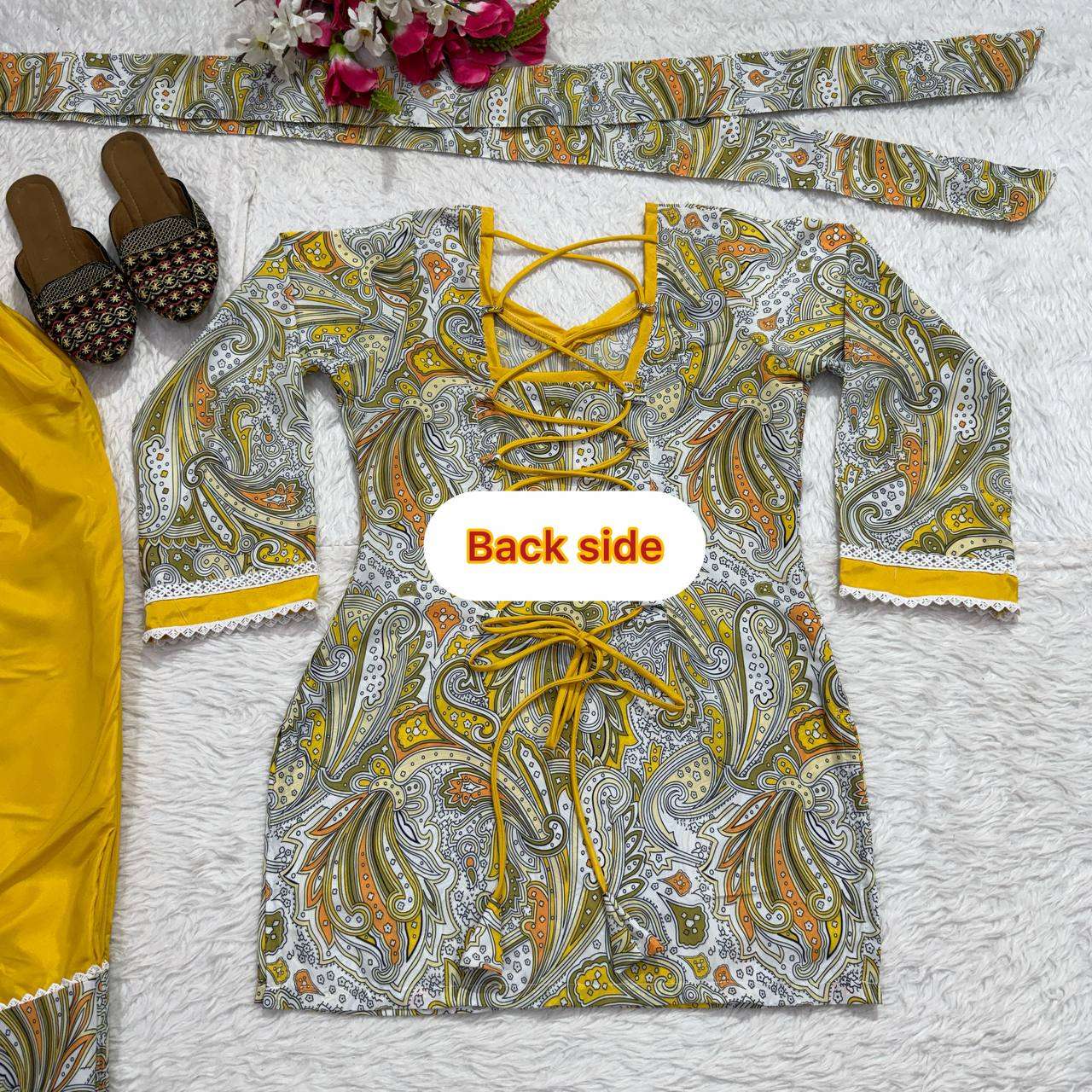 MD 3108 DESIGNER WEAR LOOK LADIES TOP FARSHI SALWAR AND DUPATTA SET 