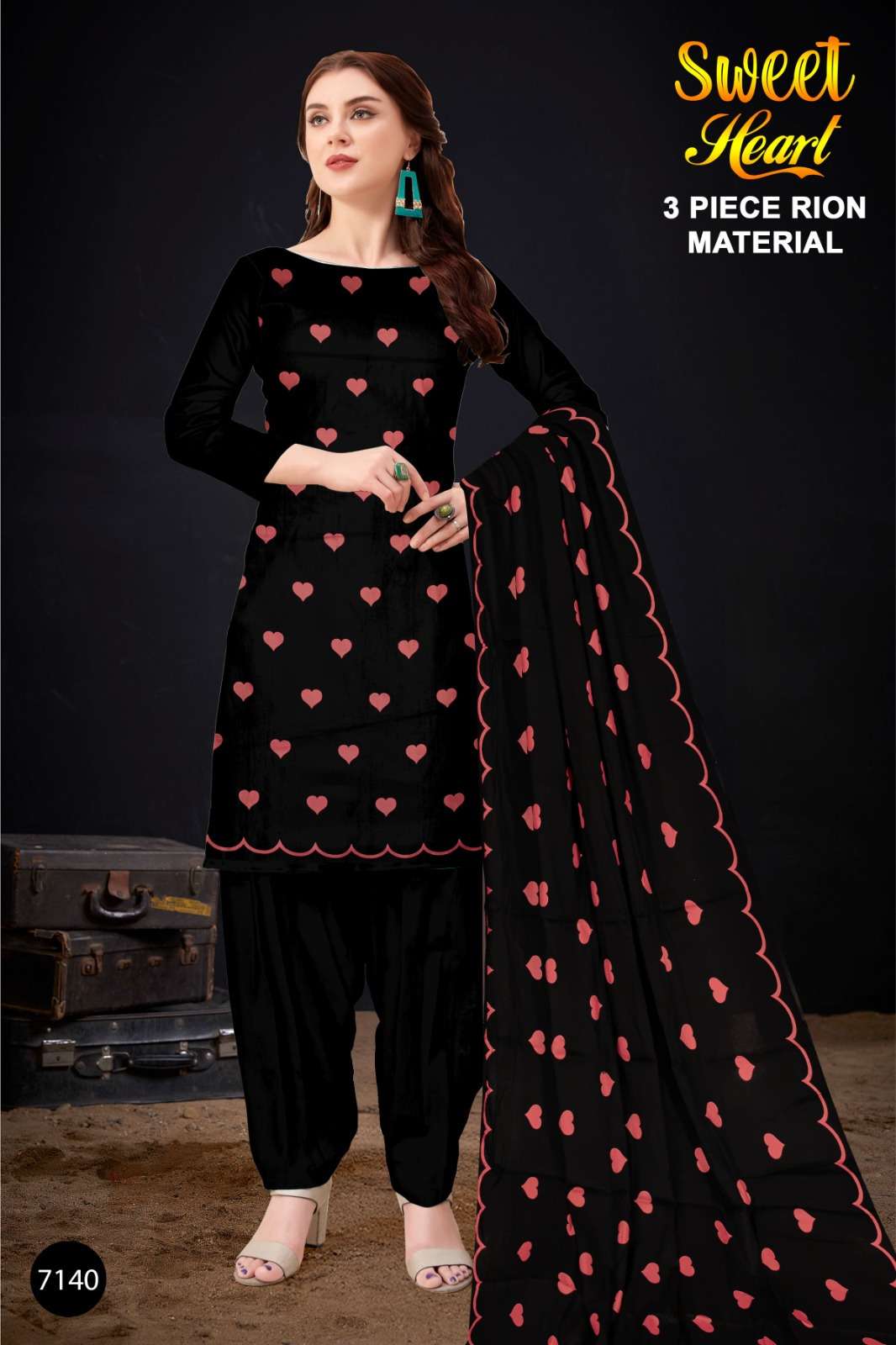 MF SWEET HEART THREE PRINT RAYON DRESS MATERIALS