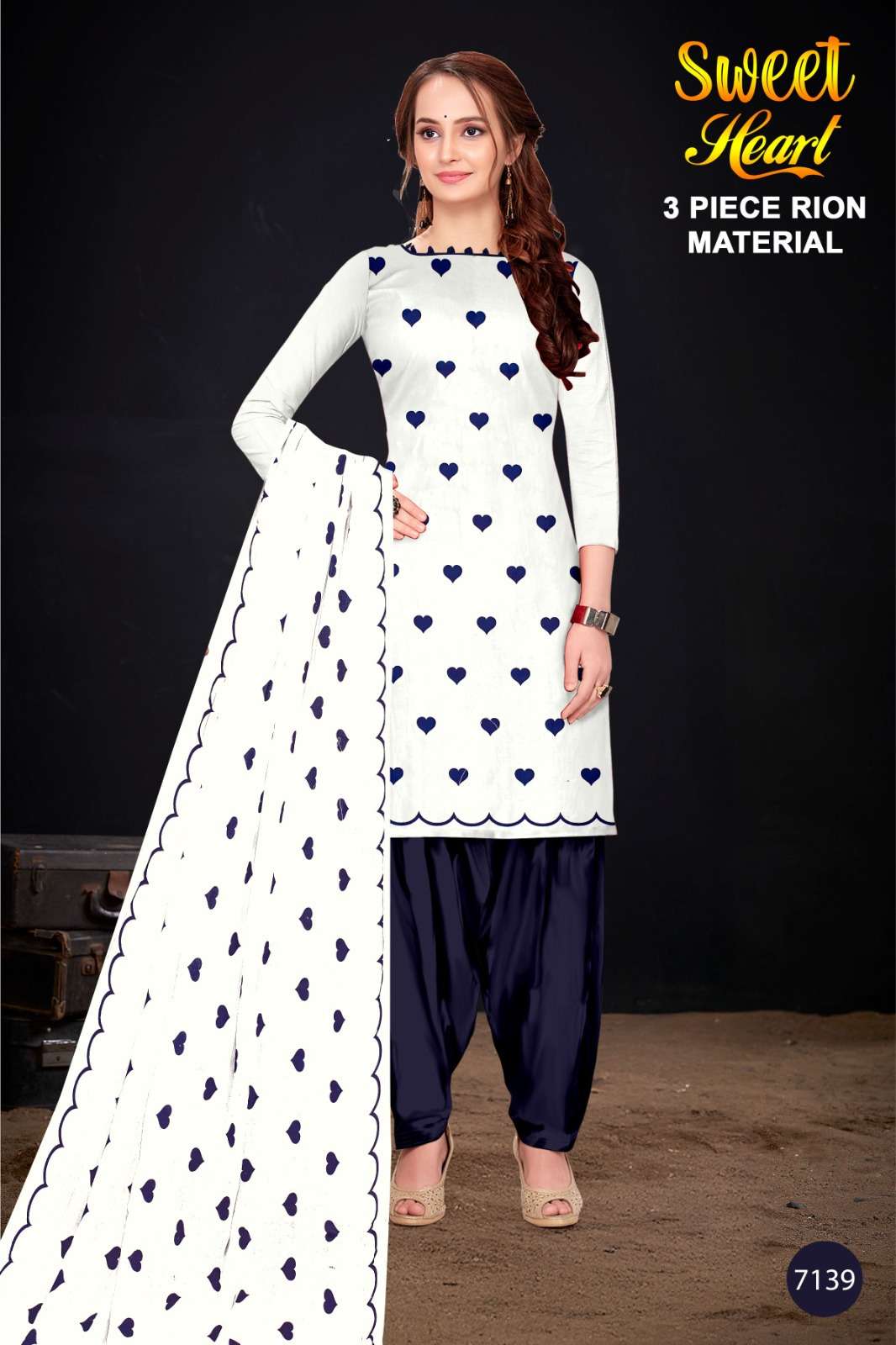MF SWEET HEART THREE PRINT RAYON DRESS MATERIALS