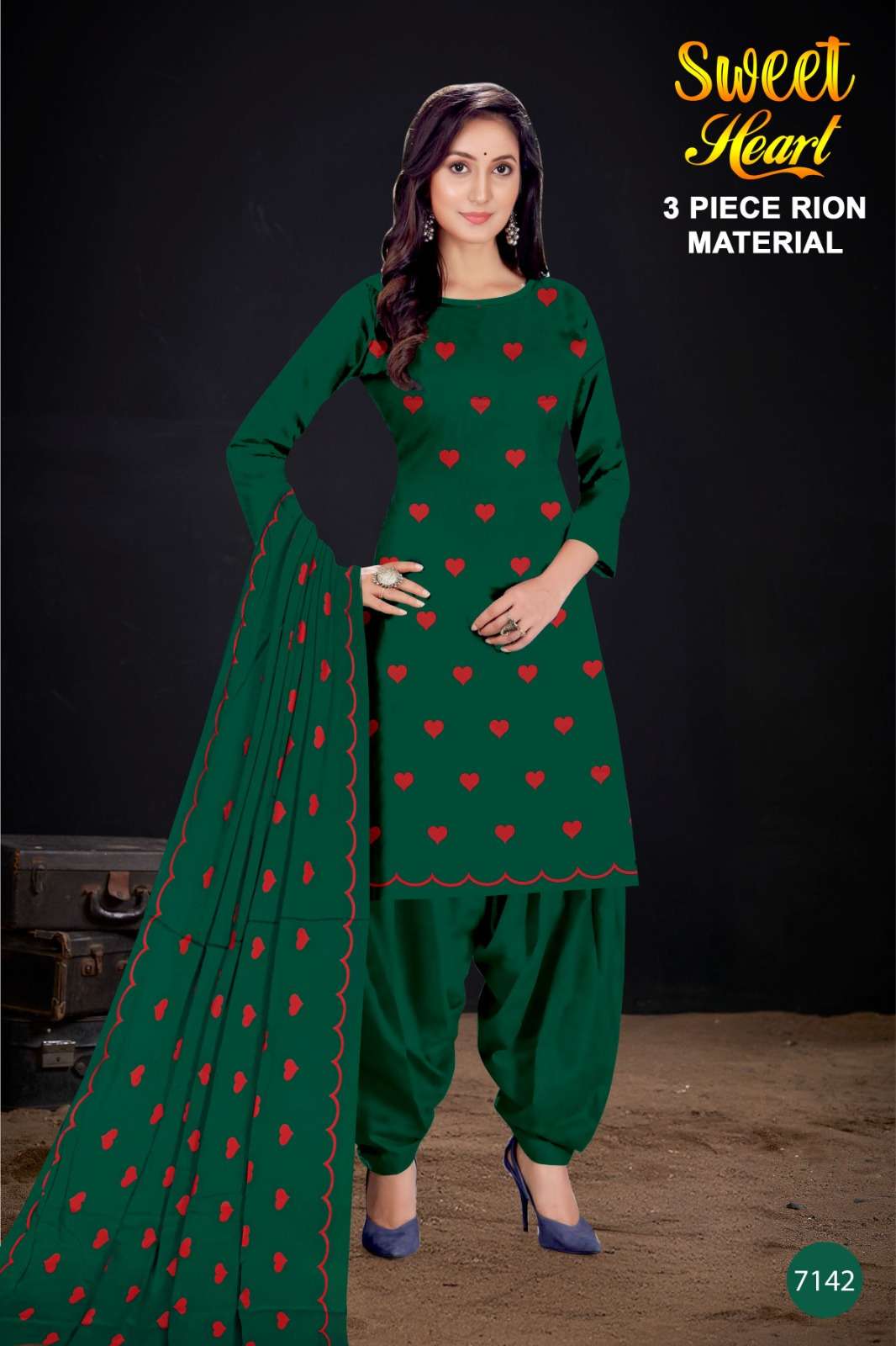 MF SWEET HEART THREE PRINT RAYON DRESS MATERIALS
