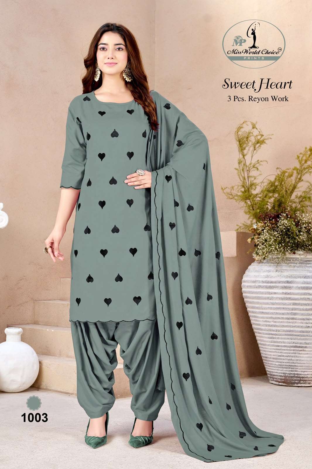 MISS WORLD CHOICE SWEET HEART VOL 1 RAYON PRINT FABRIC FANCY WORKS SUIT