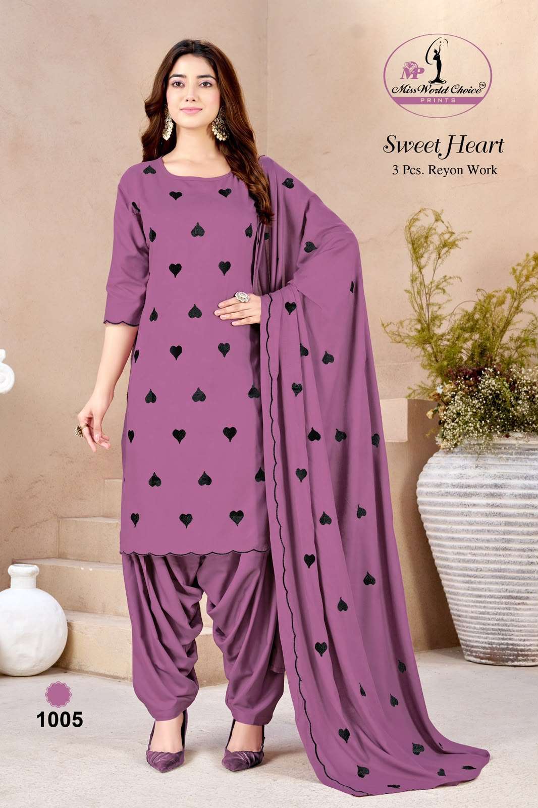 MISS WORLD CHOICE SWEET HEART VOL 1 RAYON PRINT FABRIC FANCY WORKS SUIT
