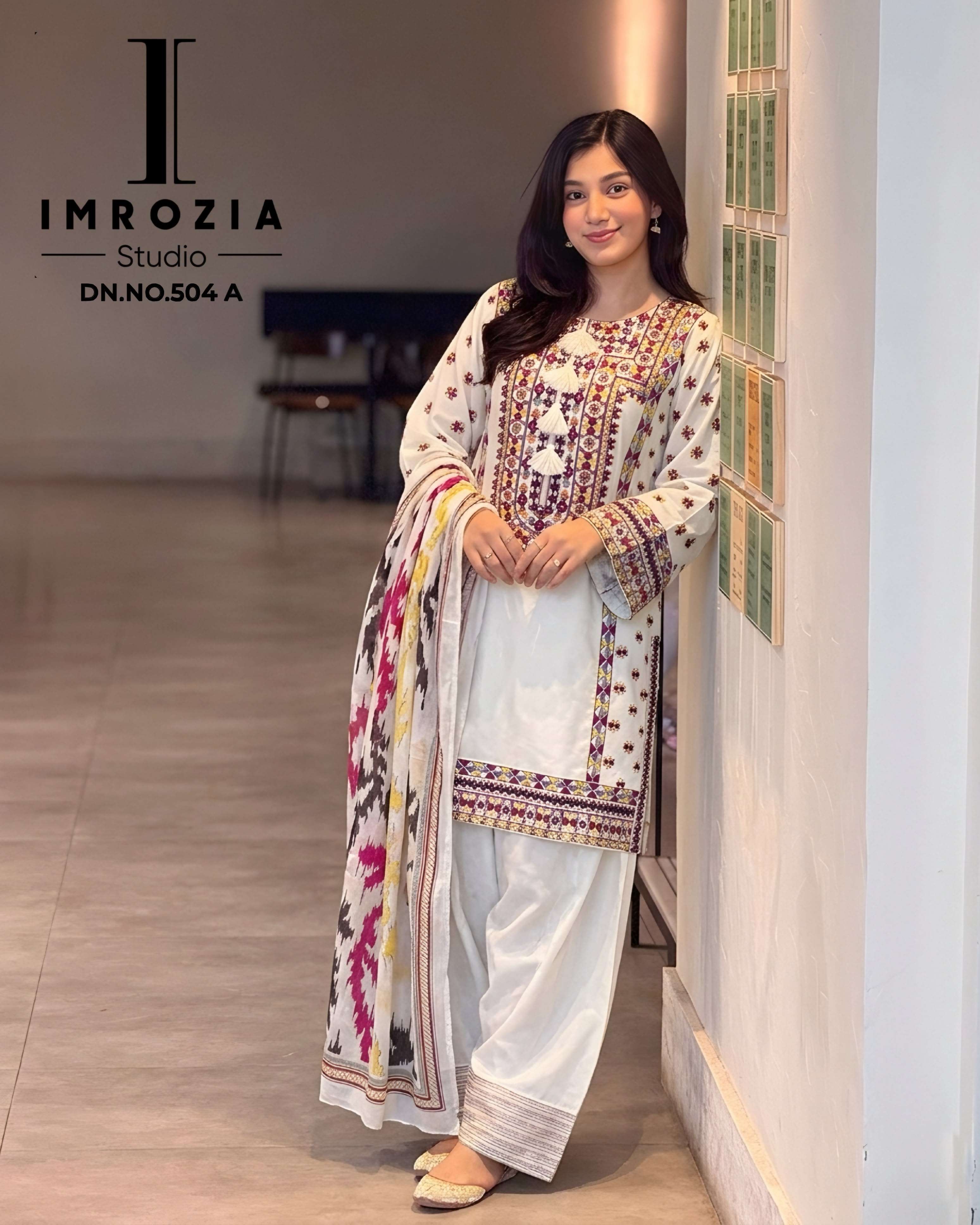 MROZIA STUDIO D NO 504 VISCOSE EMBROIDERY DESIGNER WORK READY MADE PAKISTANI SUIT