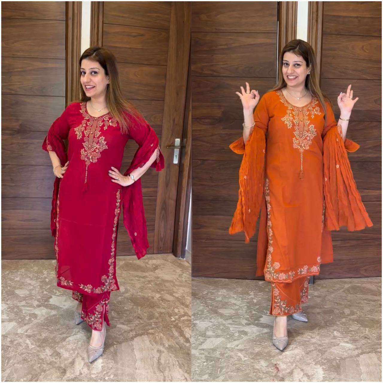 MT 1082 SILK HEAVY EMBROIDERED WORKED FESTIVE WEAR LADIES SUIT