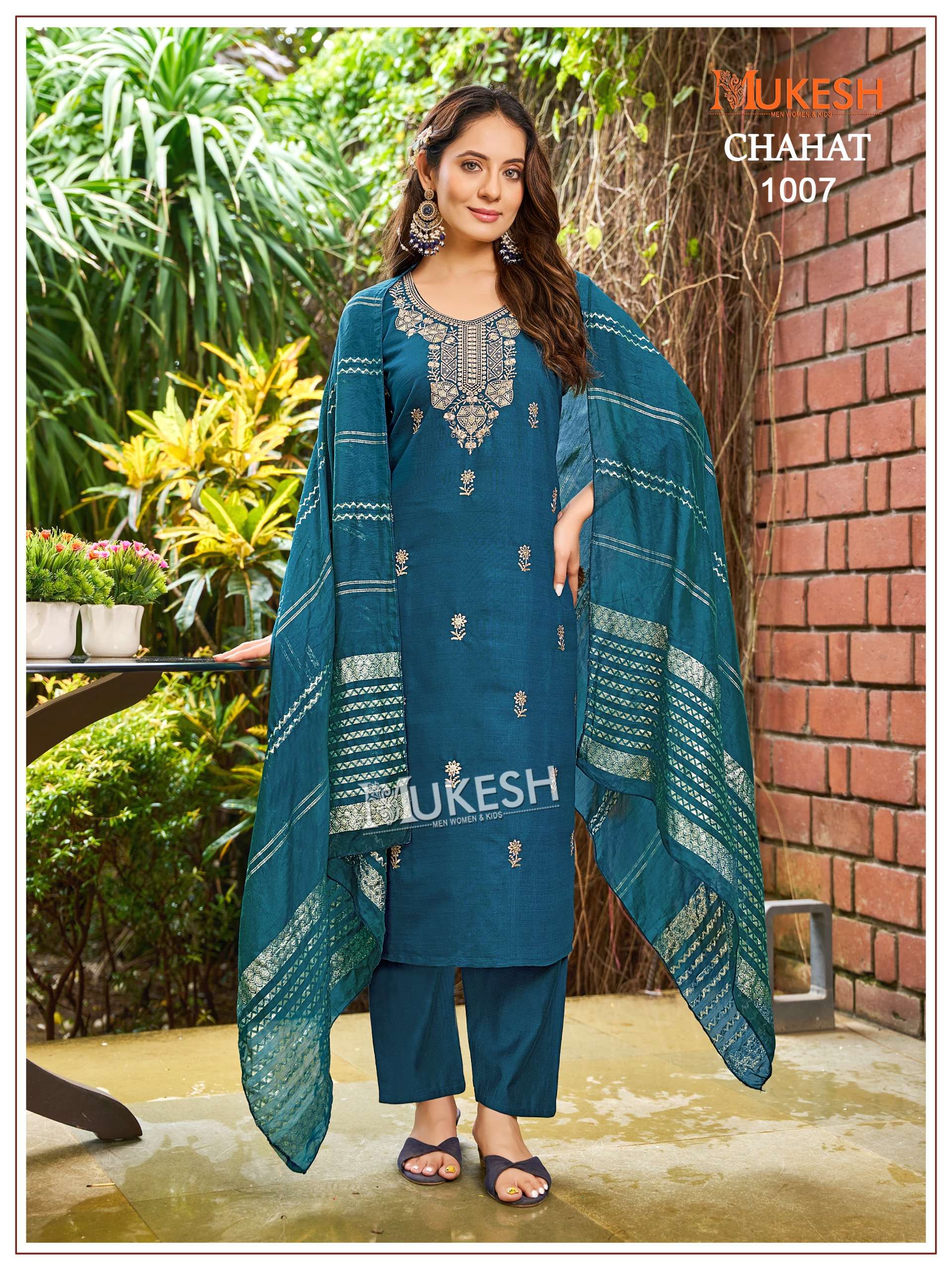 MUKESH CHAHAT SILK WITH EMBROIDERY WORK READY MADE LADIES SUIT