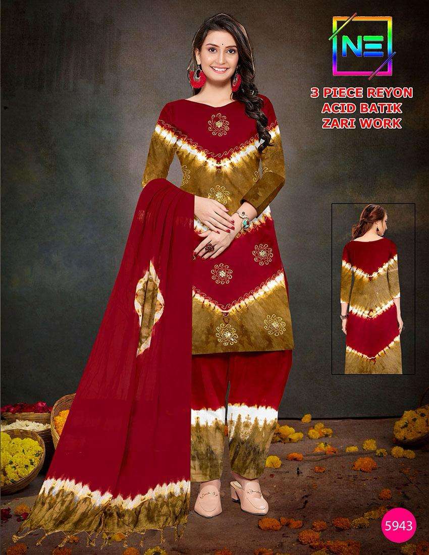 NE PRESENTS 3 PIECE RAYON ACID BATIK ZARI WORK COLLECTION 