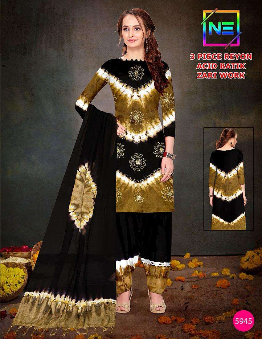 NE PRESENTS 3 PIECE RAYON ACID BATIK ZARI WORK COLLECTION 