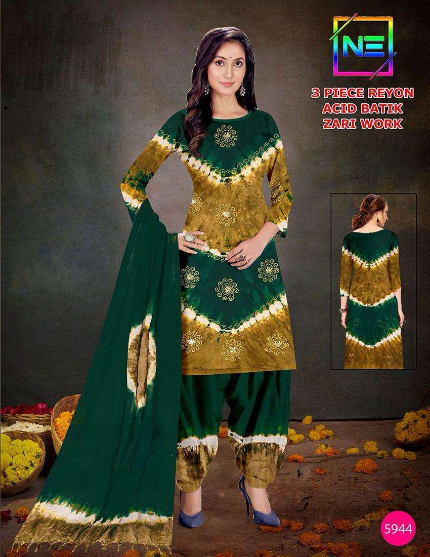 NE PRESENTS 3 PIECE RAYON ACID BATIK ZARI WORK COLLECTION 