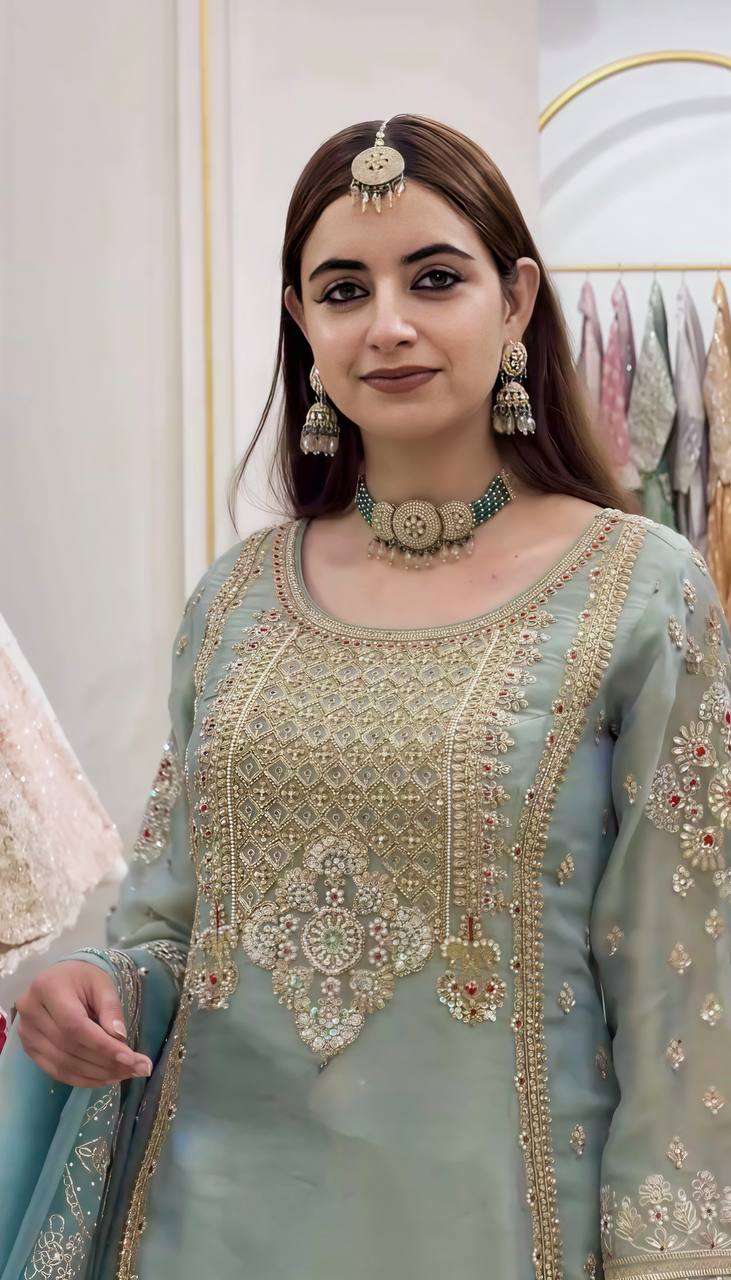 NSR 904 GEORGETTE DESIGNER PARTY WEAR LOOK TOP PLAZZO AND DUPATTA SET 