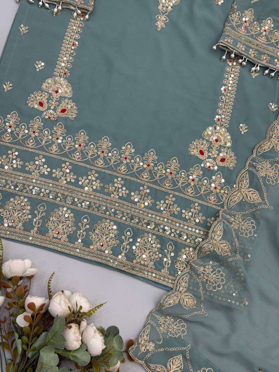 NSR 904 GEORGETTE DESIGNER PARTY WEAR LOOK TOP PLAZZO AND DUPATTA SET 