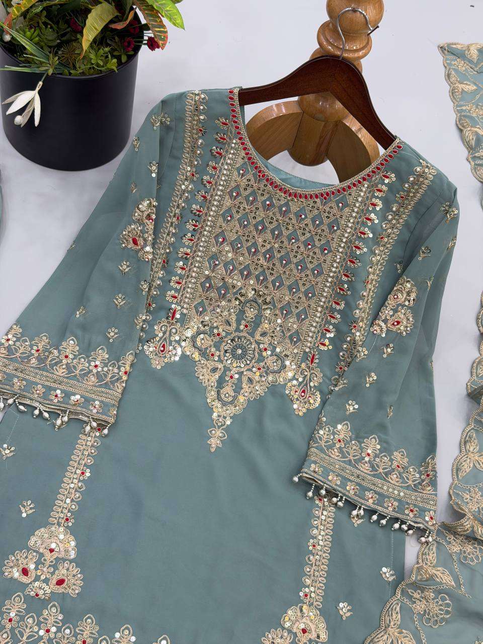 NSR 904 GEORGETTE DESIGNER PARTY WEAR LOOK TOP PLAZZO AND DUPATTA SET 