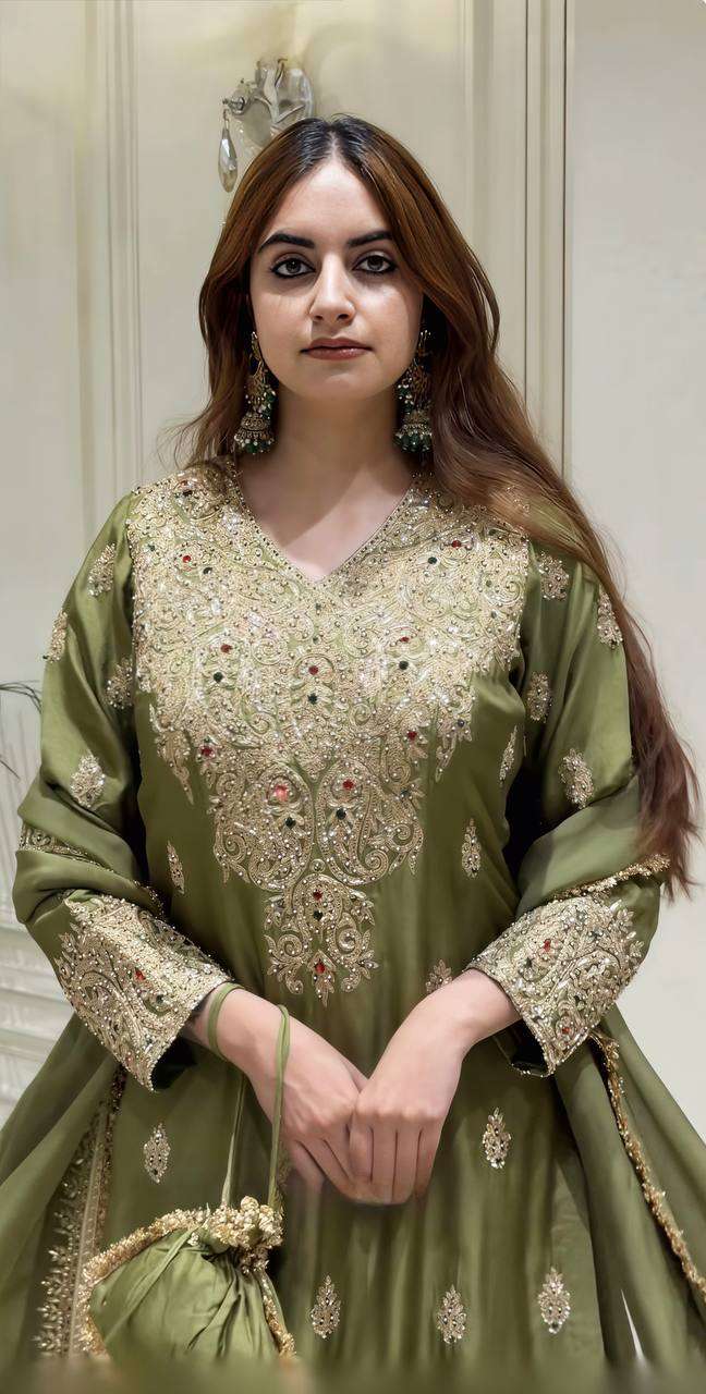 NSR 906 ROMAN SILK WITH HEAVY EMBROIDERY DESIGNER WORK WEDDING FUNCTION WEAR SUIT