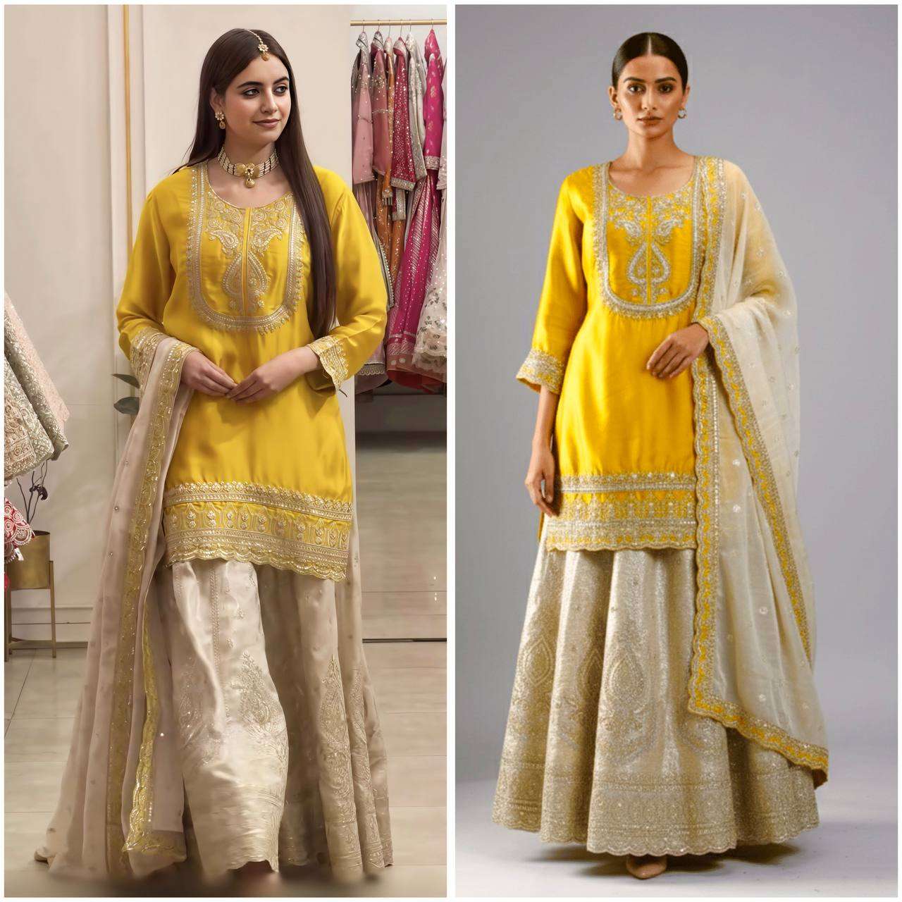 NSR 908 SILK HEAVY EMBROIDERD DESIGNER WEDDING FUNCTION WEAR SHARARA SUIT