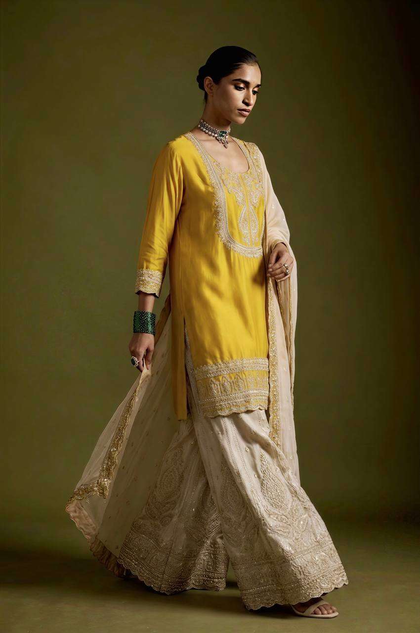 NSR 908 SILK HEAVY EMBROIDERD DESIGNER WEDDING FUNCTION WEAR SHARARA SUIT