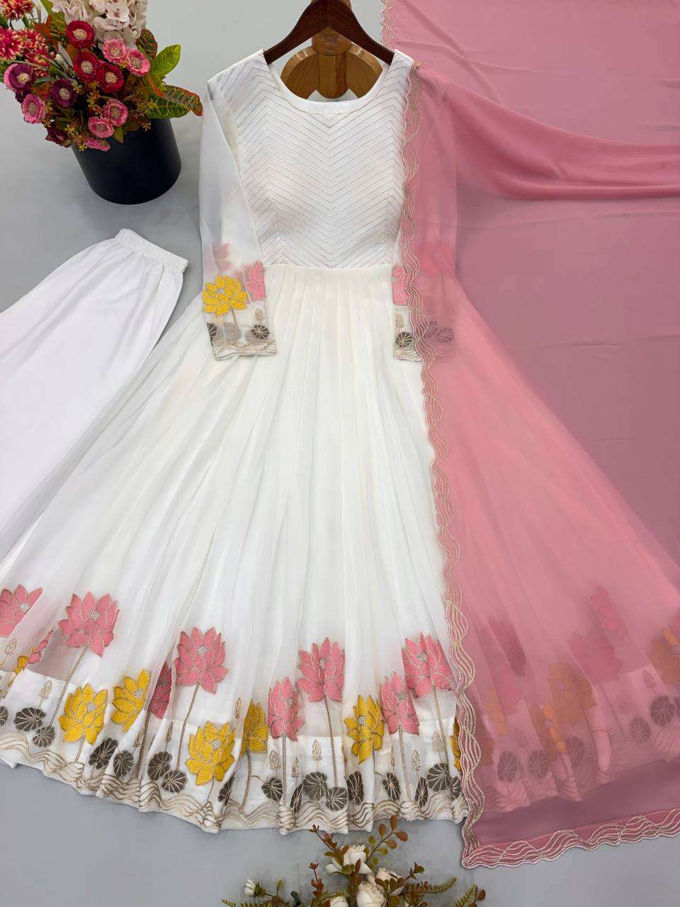 NSR 911 FOR GEORGETTE BEAUTIFUL DESIGNER LOOK LOOK GOWN BOTTOM AND DUPATTA SET 