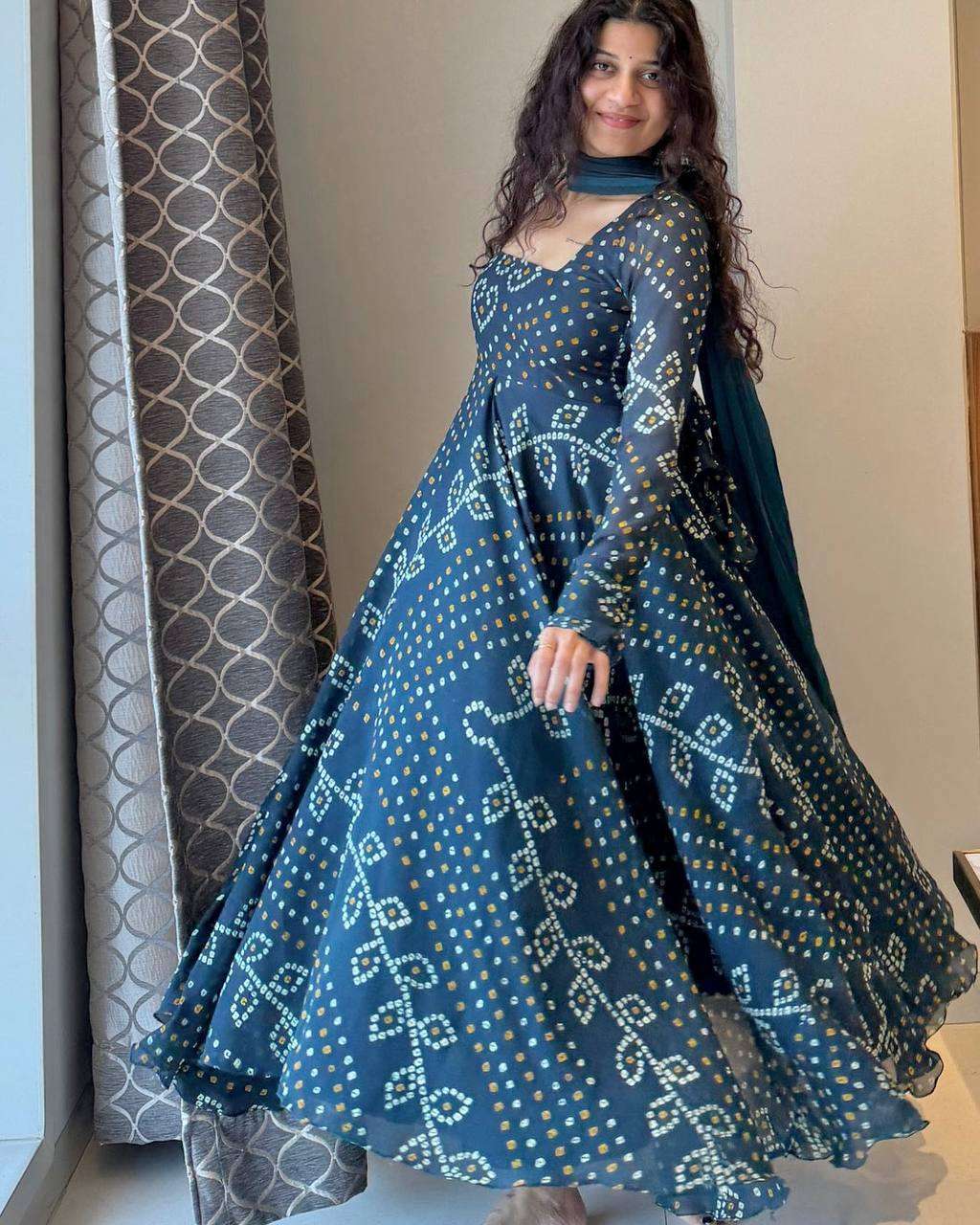 NSR 913 FOX GEORGETTE DIGITAL PRINT DESIGNER WORK FESTIVE WEAR GOWN DRESS 