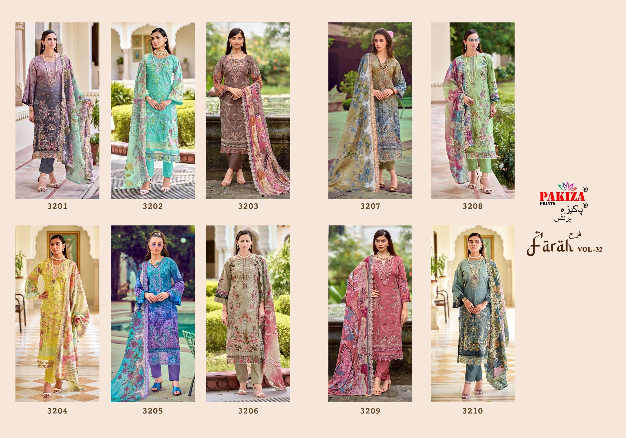 PAKIZA PRINTS FARAH VOL 32 LAWN COTTON PRINT WITH FANCY EMBROIDERY WORK SUIT
