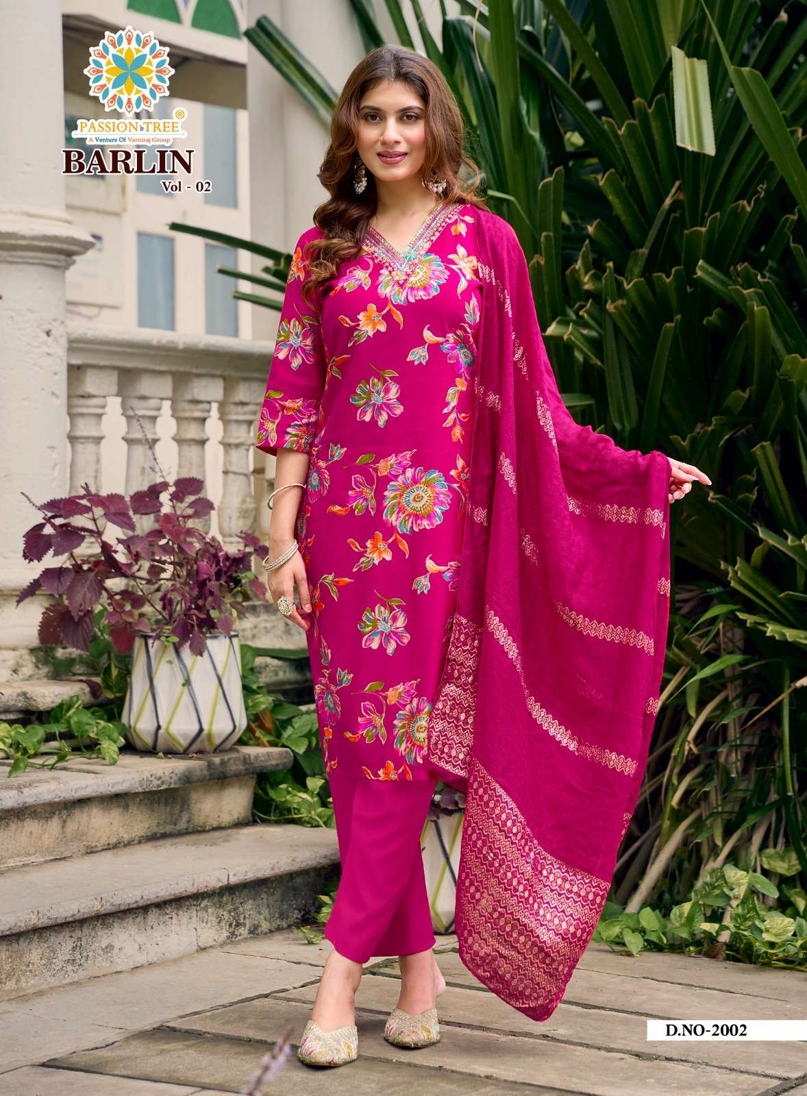 PASSION TREE BARLIN VOL 2 FANCY PRINT LADIES KURTI PANT AND DUPPATTA SET 