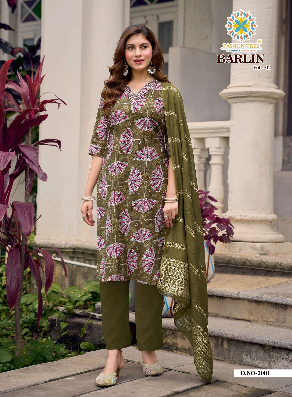 PASSION TREE BARLIN VOL 2 FANCY PRINT LADIES KURTI PANT AND DUPPATTA SET 