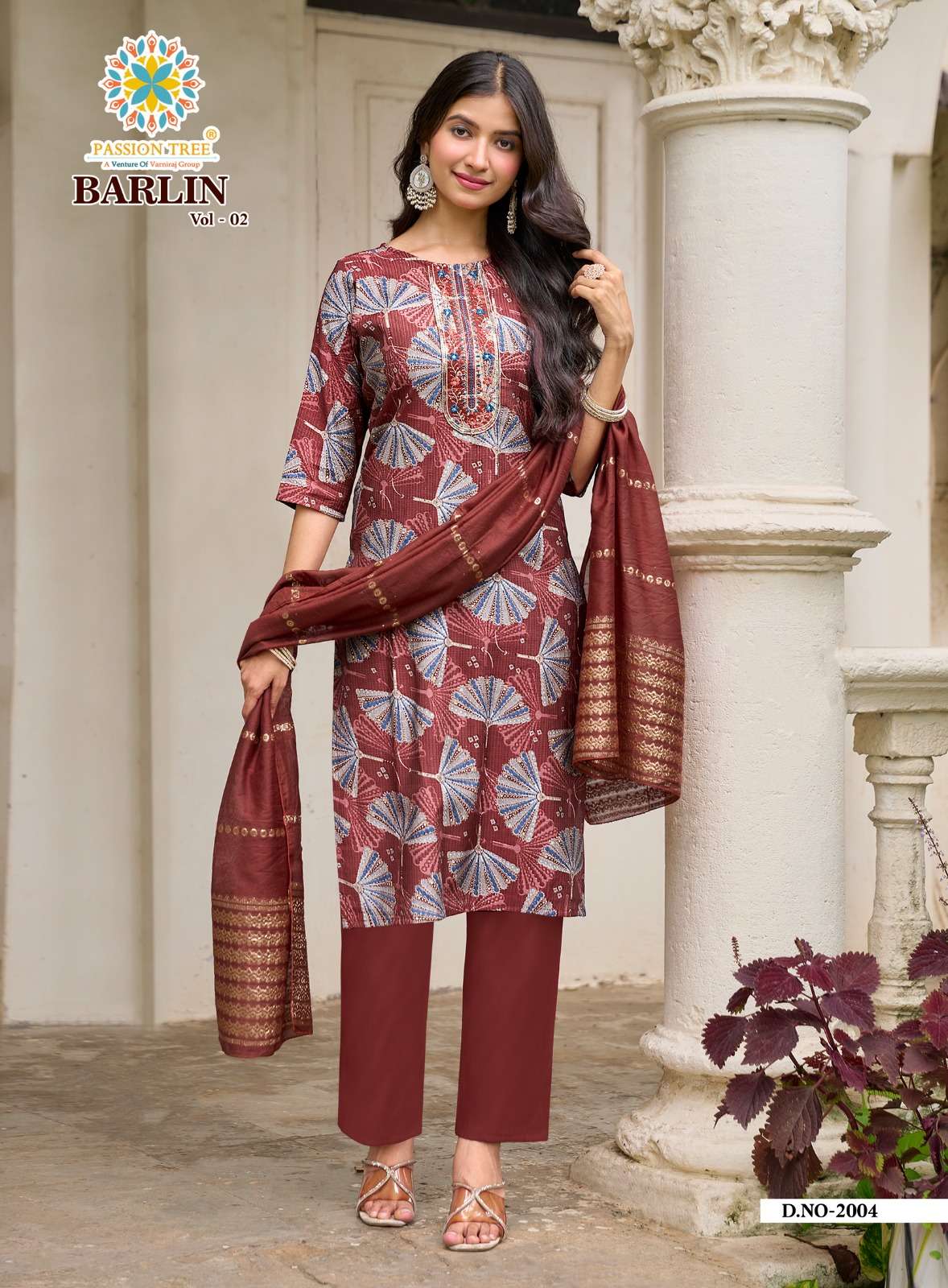 PASSION TREE BARLIN VOL 2 FANCY PRINT LADIES KURTI PANT AND DUPPATTA SET 