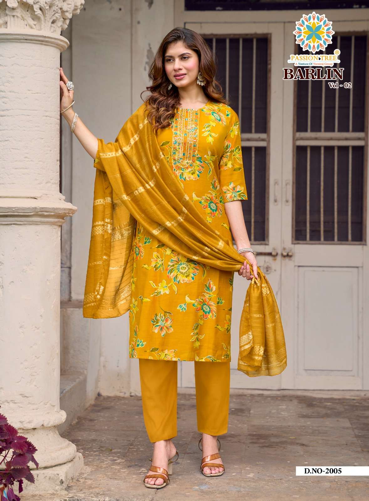 PASSION TREE BARLIN VOL 2 FANCY PRINT LADIES KURTI PANT AND DUPPATTA SET 