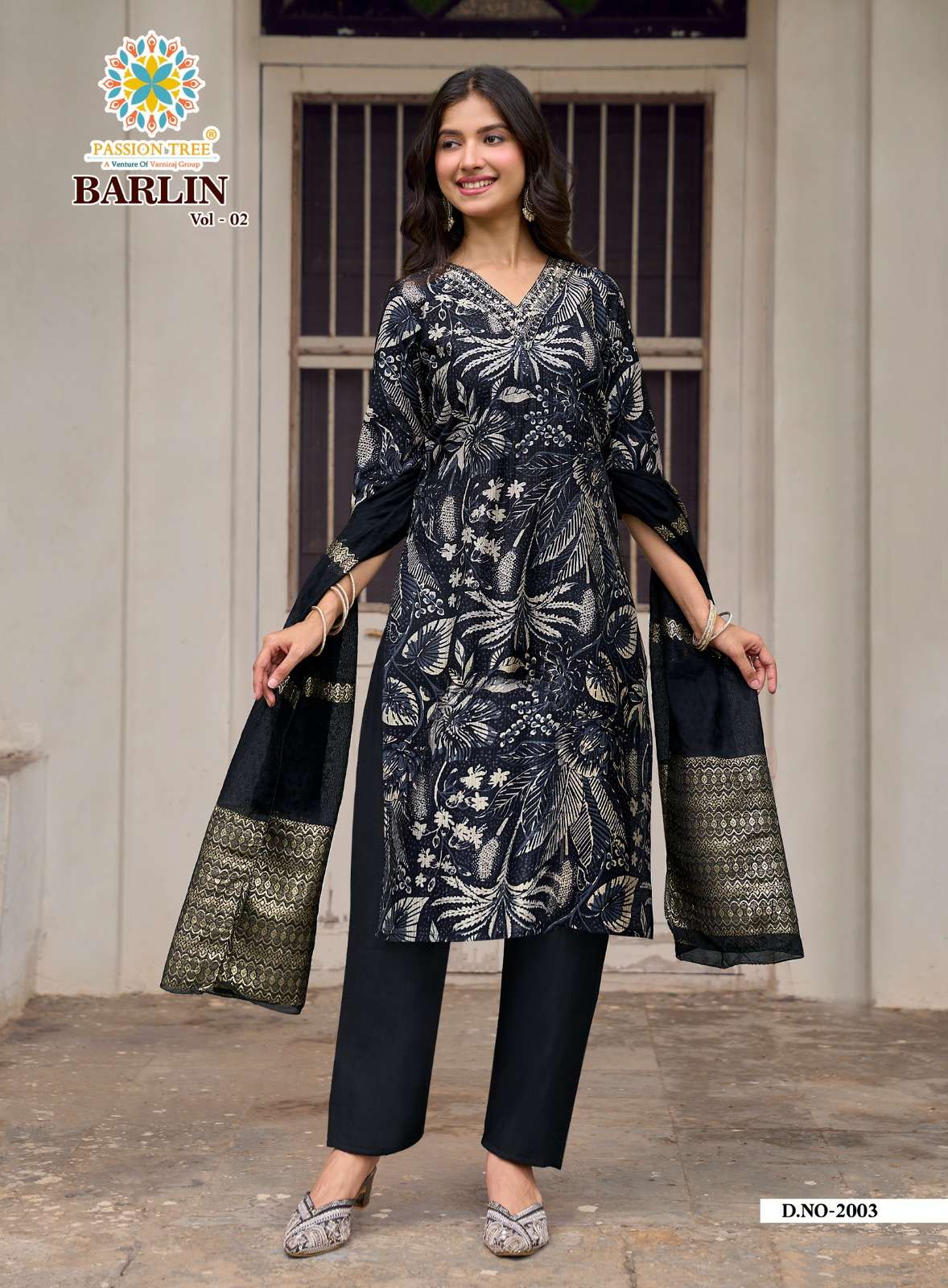 PASSION TREE BARLIN VOL 2 FANCY PRINT LADIES KURTI PANT AND DUPPATTA SET 