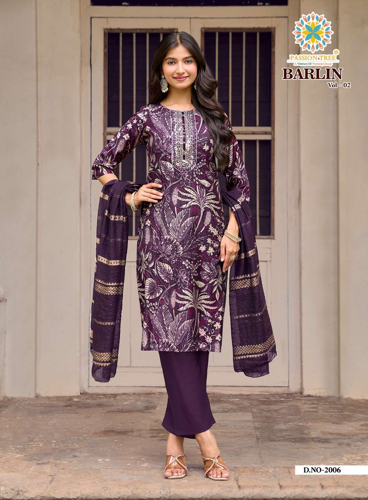 PASSION TREE BARLIN VOL 2 FANCY PRINT LADIES KURTI PANT AND DUPPATTA SET 
