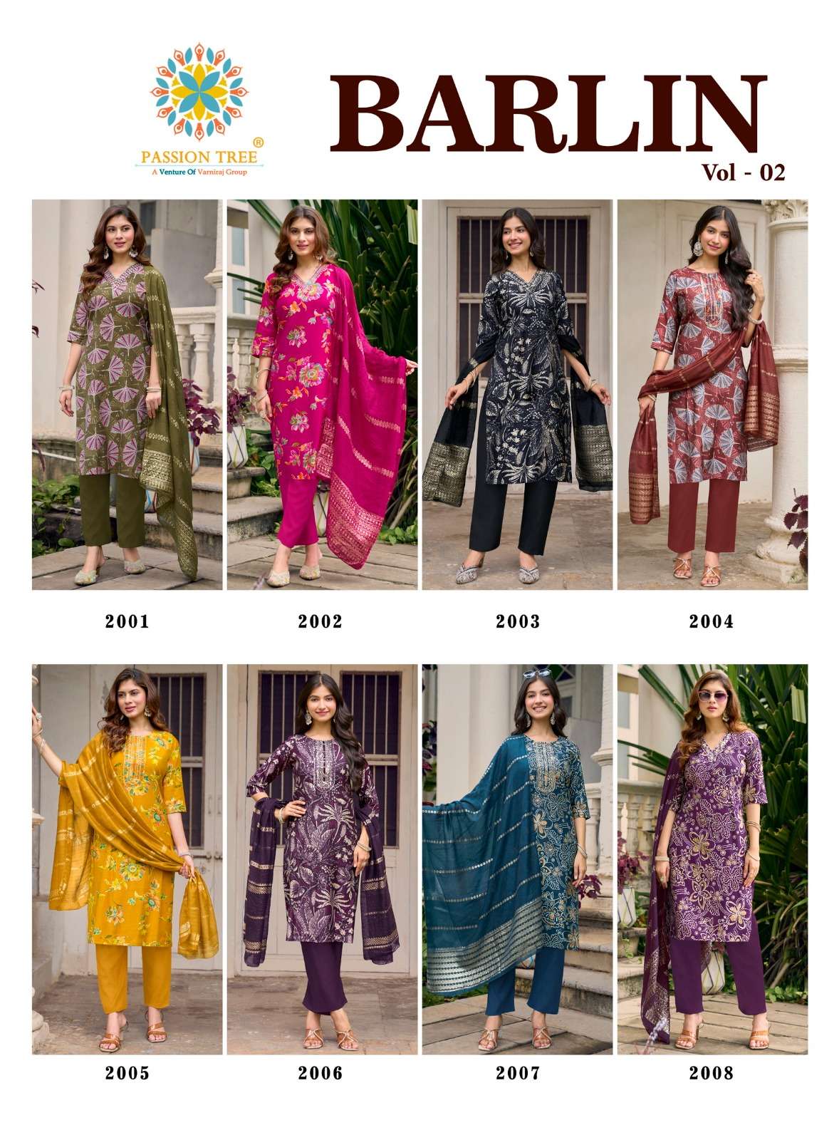 PASSION TREE BARLIN VOL 2 FANCY PRINT LADIES KURTI PANT AND DUPPATTA SET 