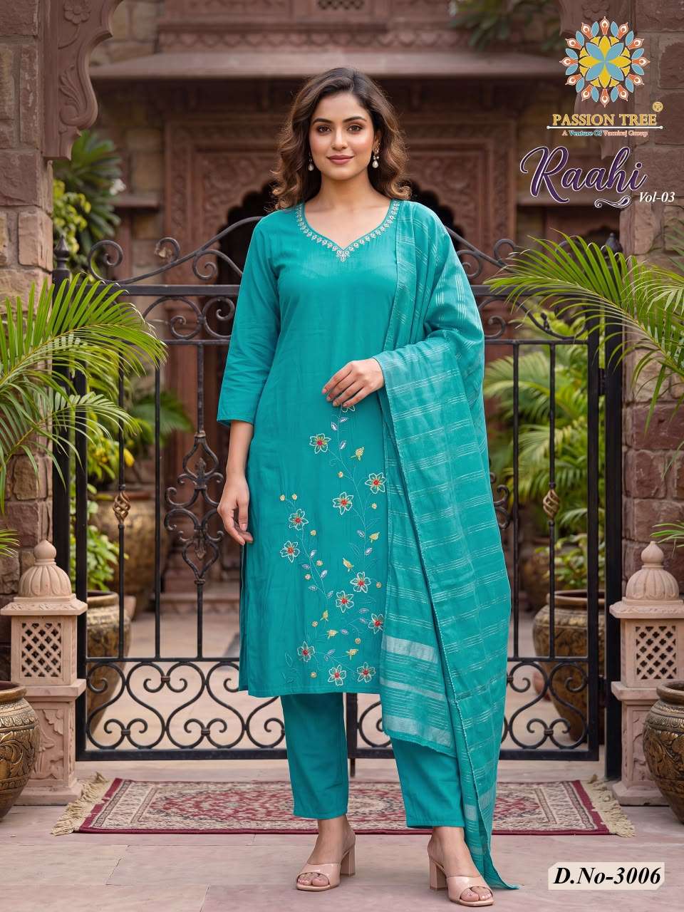 PASSION TREE RAAHI VOL 3 SILK DESIGNER STRAIGHT KURTI WITH PANT & DUPATTA SET