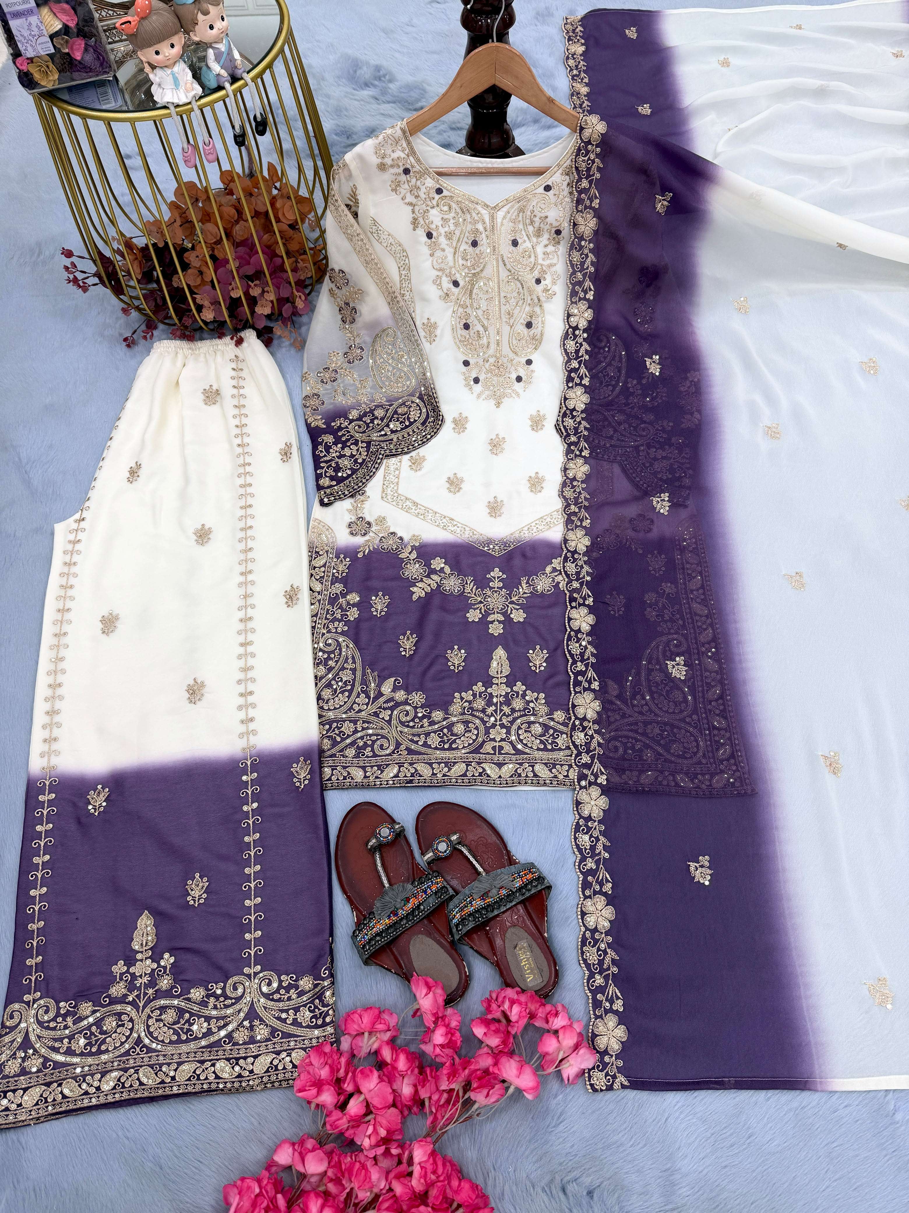 PD 1166 DUAL SHADE GEORGETTE BEAUTIFUL PARTY WEAR DESIGNER LOOK LADIES SUIT