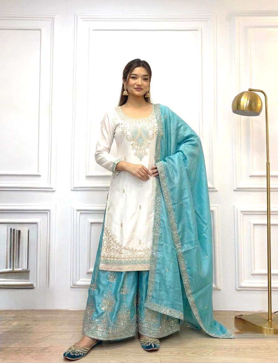 PD 1170 SILK SEQUENCE EMBROIDERY DESIGNER WORK FUNCTION WEAR LADIES SUIT