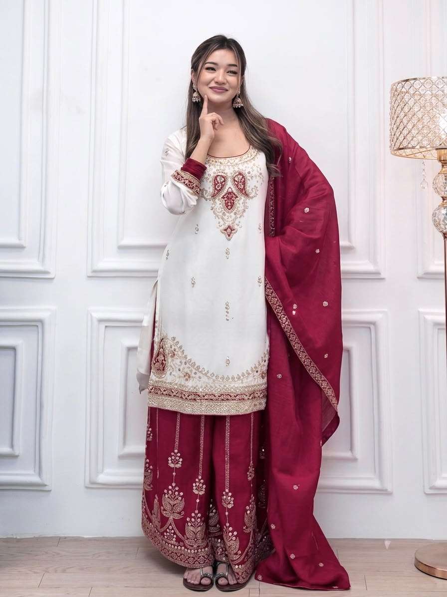 PD 1170 SILK SEQUENCE EMBROIDERY DESIGNER WORK FUNCTION WEAR LADIES SUIT