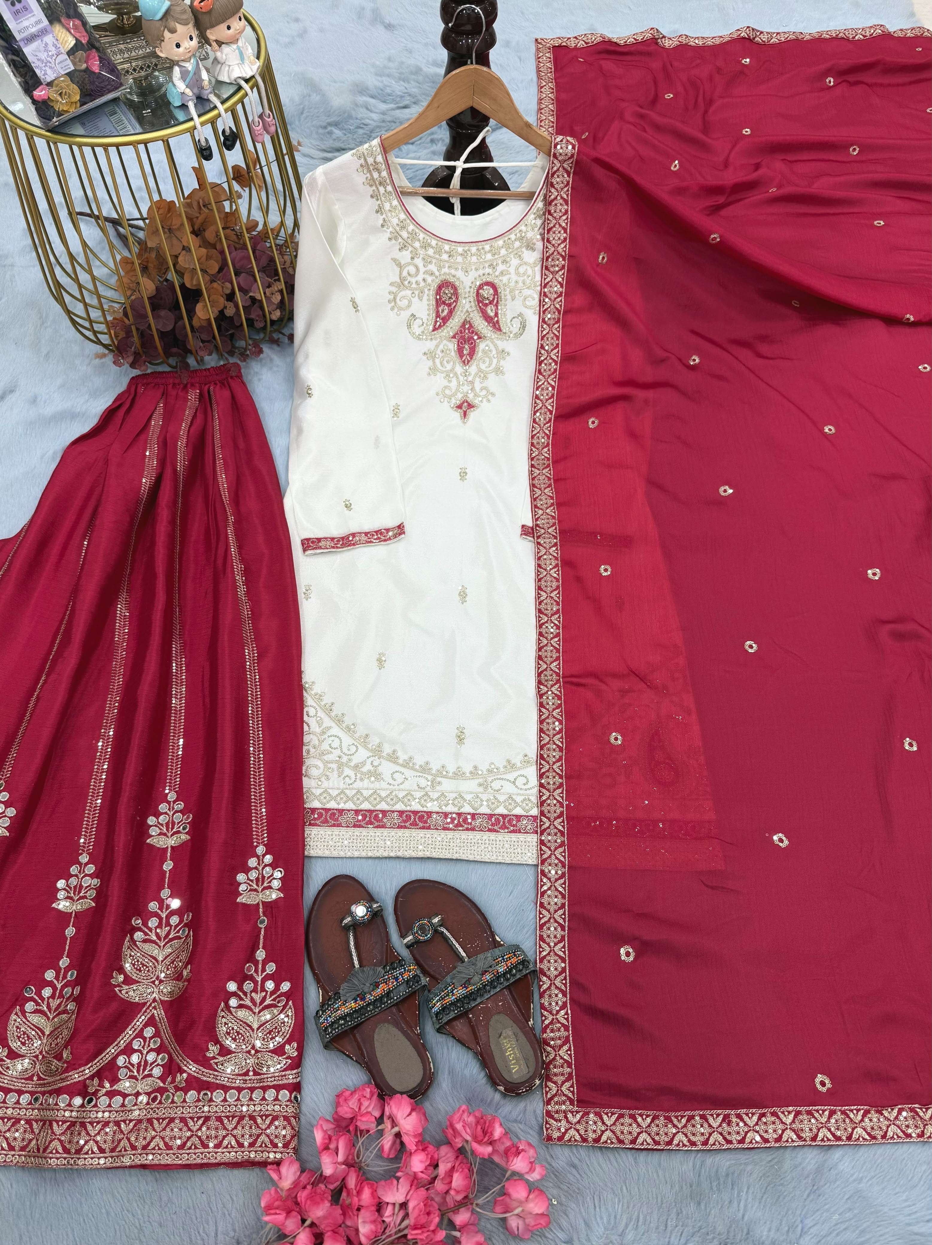 PD 1170 SILK SEQUENCE EMBROIDERY DESIGNER WORK FUNCTION WEAR LADIES SUIT